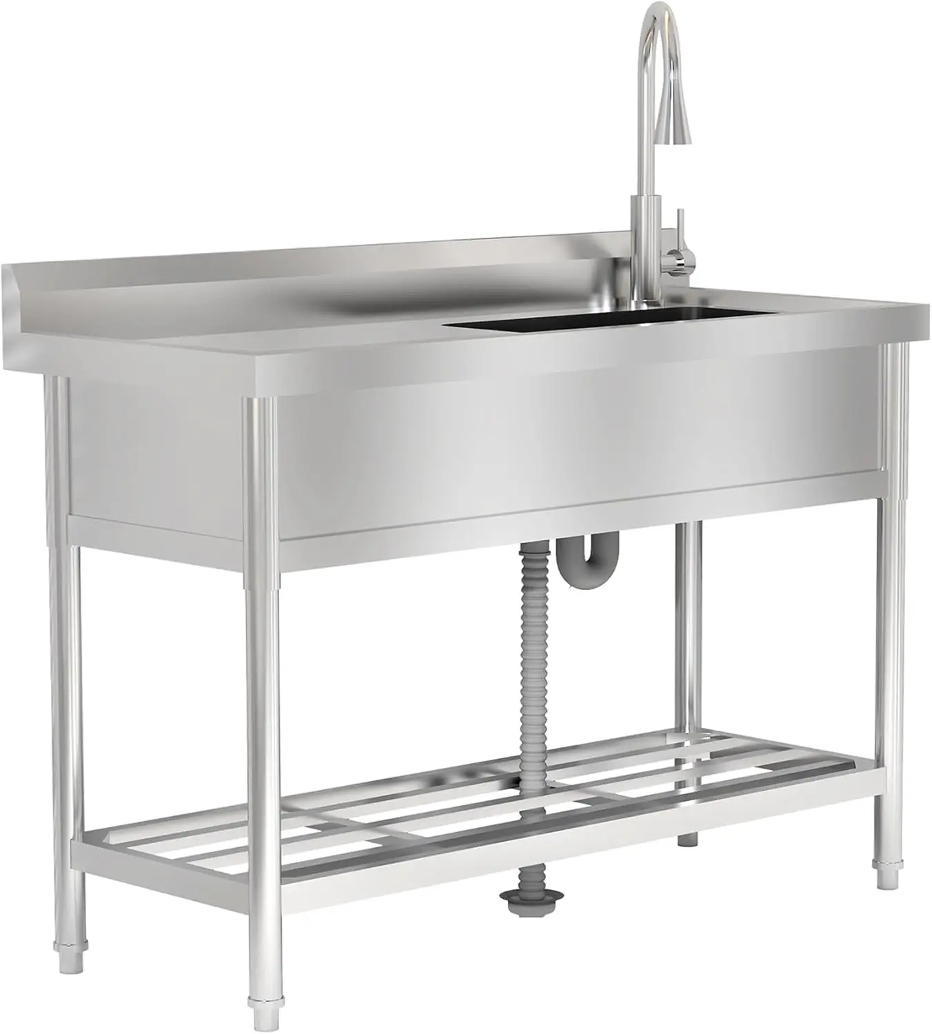 UK Stainless Steel Freestanding Utility Sink with 304 Stainless Faucet - Single Bowl Heavy Duty Kitchen Sink for Laundry Room, G