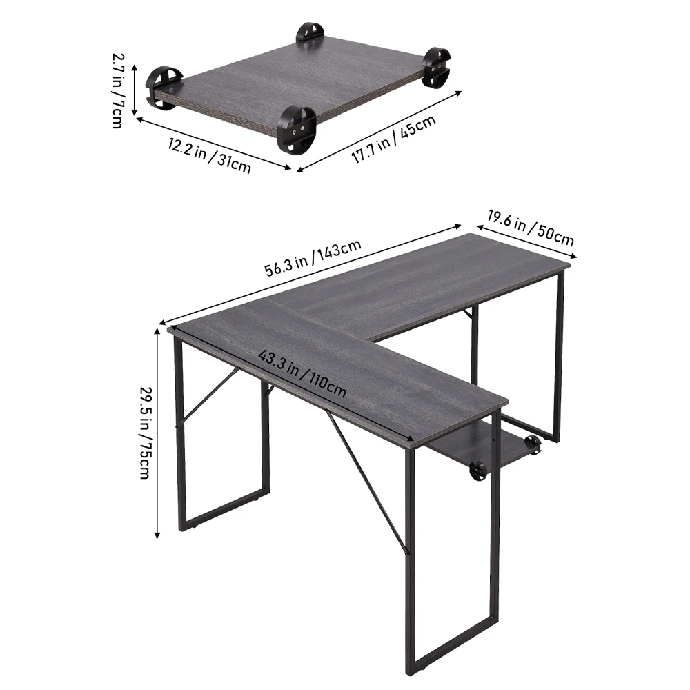Voltsify Modern L-Shaped Computer Desk Gaming Desk Study Table Writing Desk, 143cm W X 110cm D X 75cm H