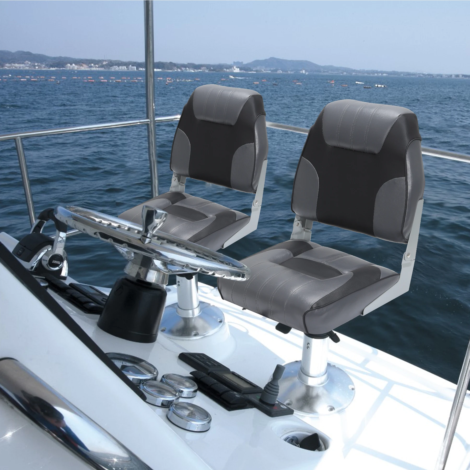 2 Pack Boat Seats Low Back,Boat Seats Stainless Steel Screws Included,Fold-Down Fishing Boat Chair with Thickened Sponge Padding
