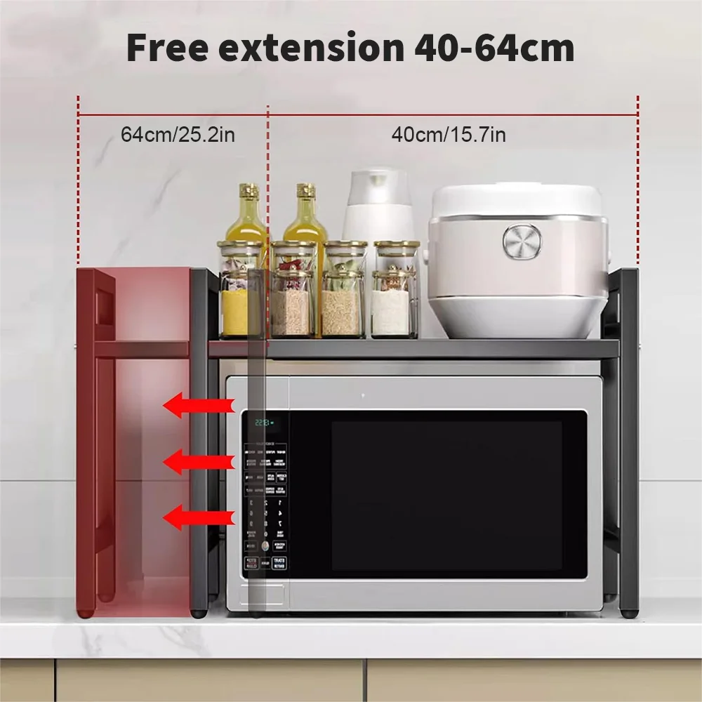 Microwave Oven Rack Seasoning Shelf Bilayer Oven Storage Rack Retractable Countertop Organizer Kitchen Accessories