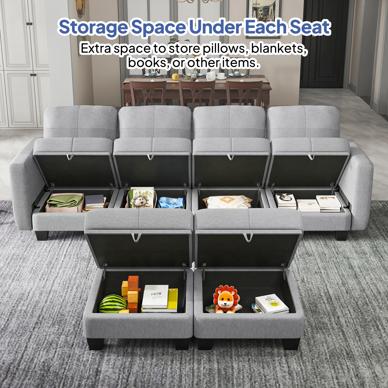 Fabric Modular Sofas with Upholstered Cushion and Removable Back Cushion Covers, Modern Sectional Sofa for Living Room