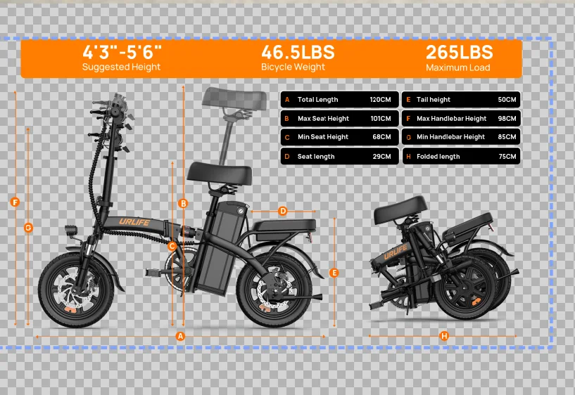 URLIFE F1L E-Bike 350W Brushless Motor 48V7.8AH Battery Adult Portable Electric Bike 14 In Tire City Commuting Electric Bicycle