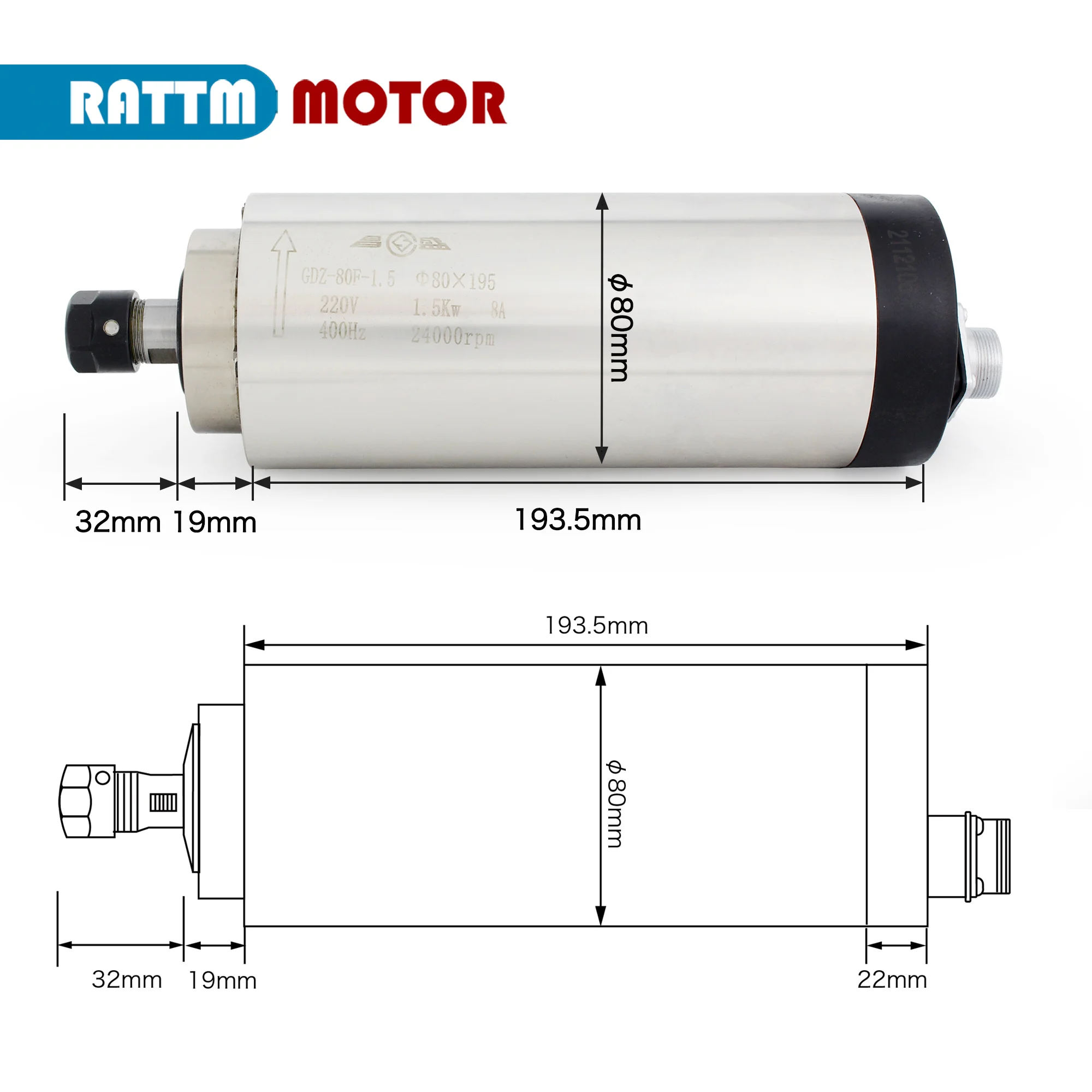 GDZ-80F-1.5 1.5KW ER16 220V CNC Air Cooled Cooling Spindle Motor Woodworking Router Engraving Milling