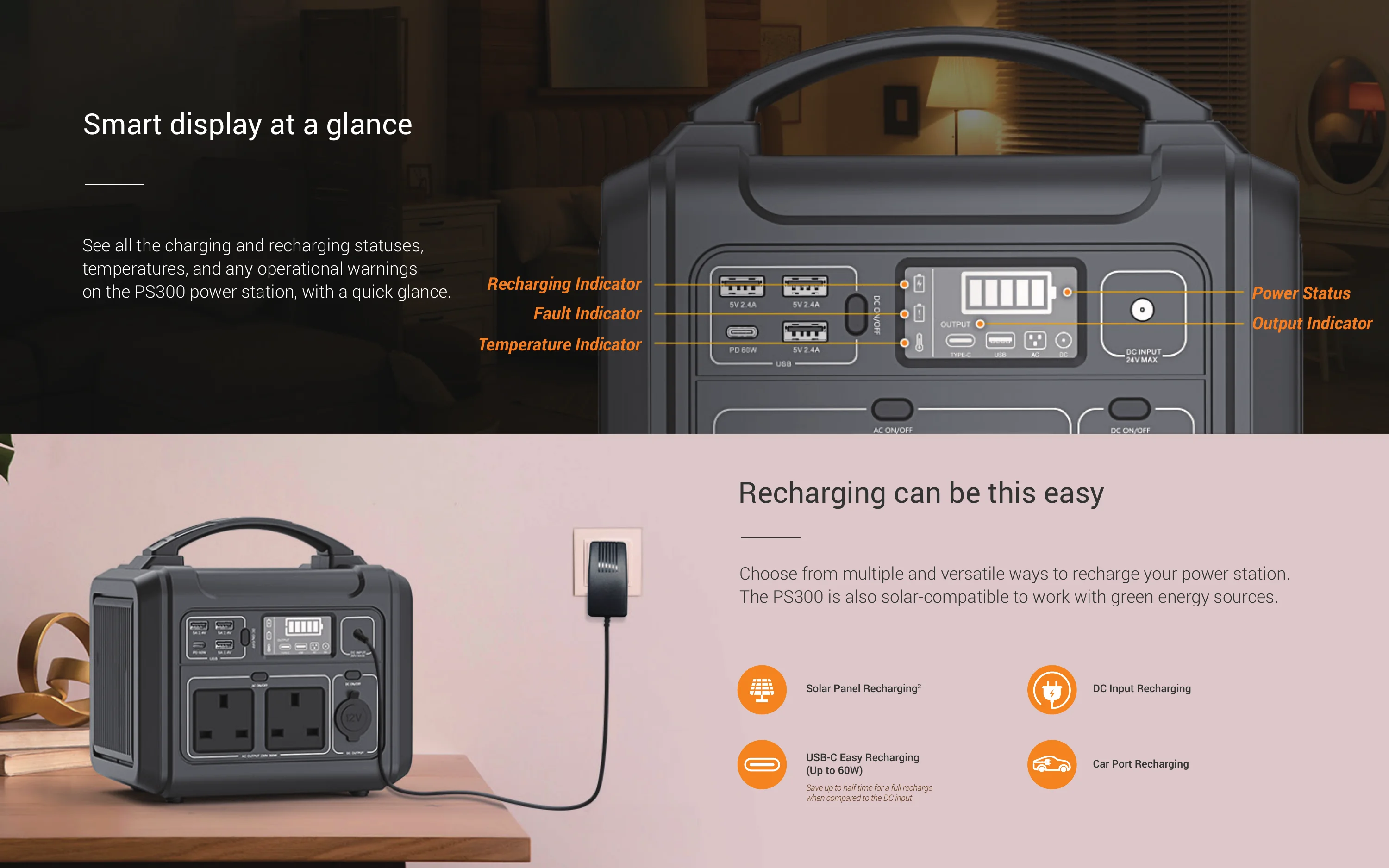 EZVIZ PS300 Power Station 300w Multiple charging ports Emergency Power for Outdoor Camping, Home Use, RV Travel