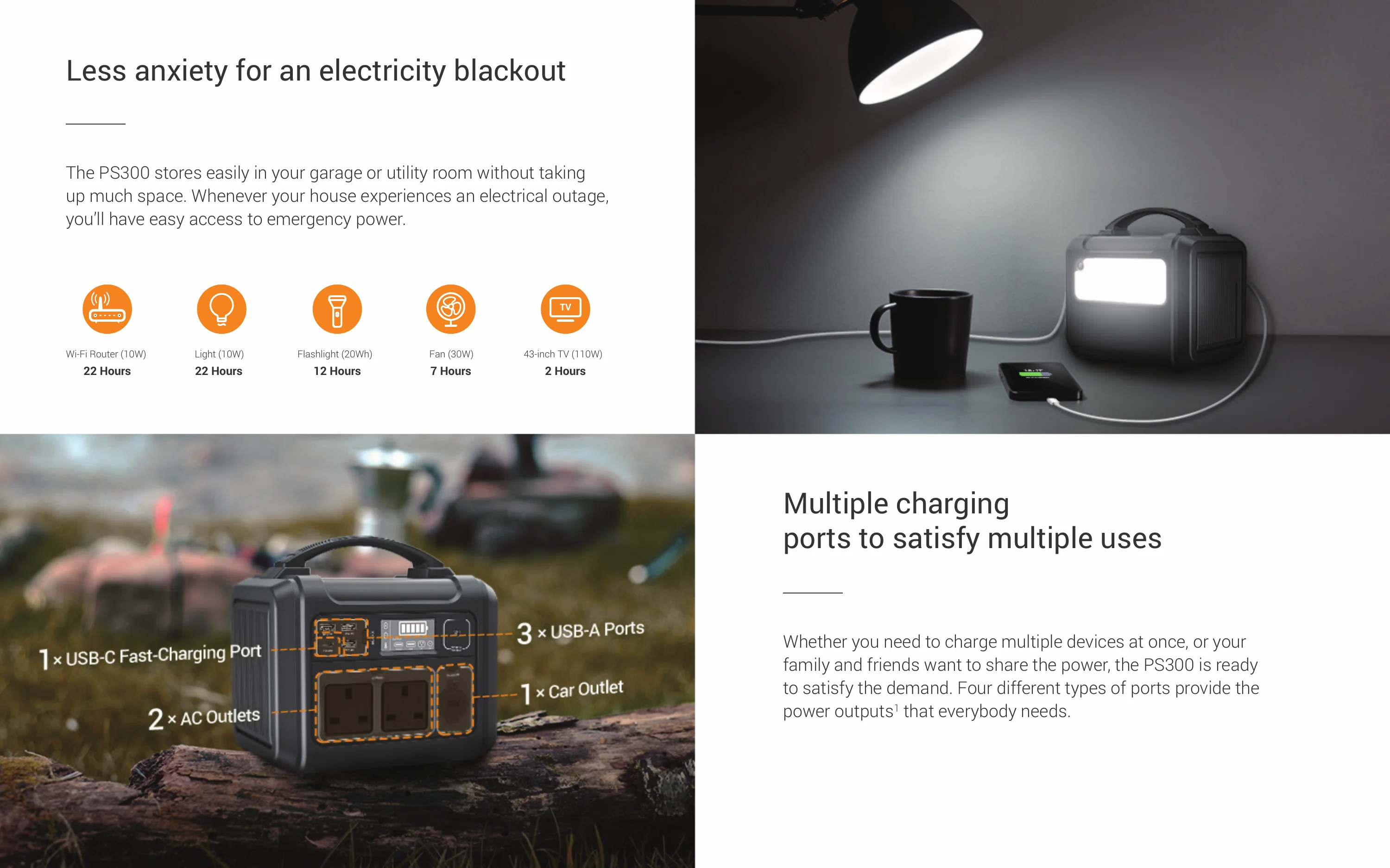 EZVIZ PS300 Power Station 300w Multiple charging ports Emergency Power for Outdoor Camping, Home Use, RV Travel