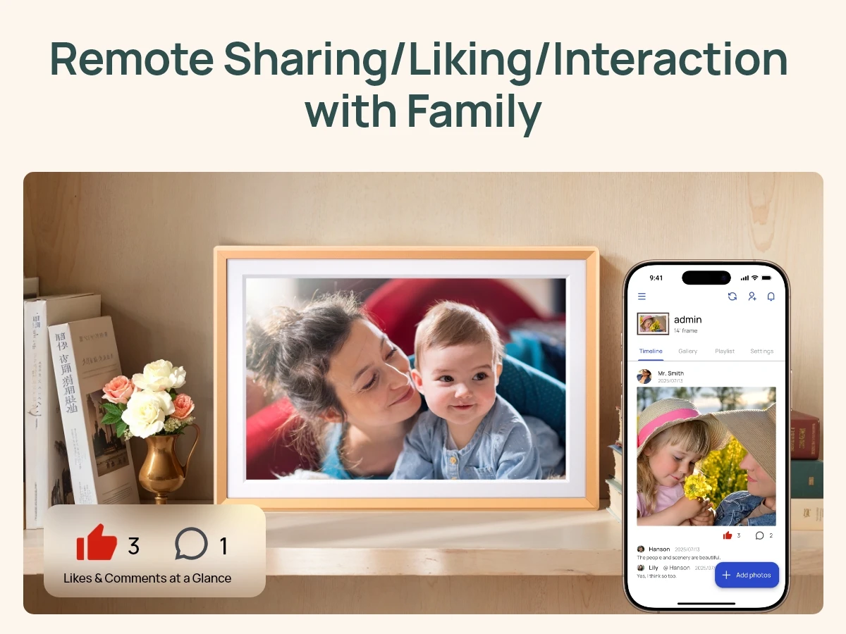 ARZOPA 14 Inch Digital Photo Frame Unlimited Free Cloud Storage WiFi IPS HD Touch Screen Remote Share Photo Videos Auto Rotation