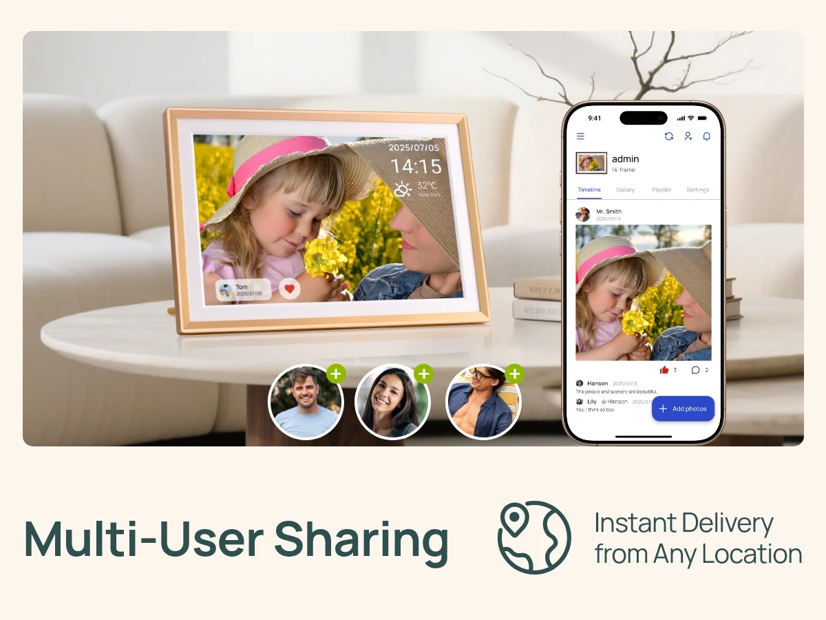 ARZOPA 14 Inch Digital Photo Frame Unlimited Free Cloud Storage WiFi IPS HD Touch Screen Remote Share Photo Videos Auto Rotation