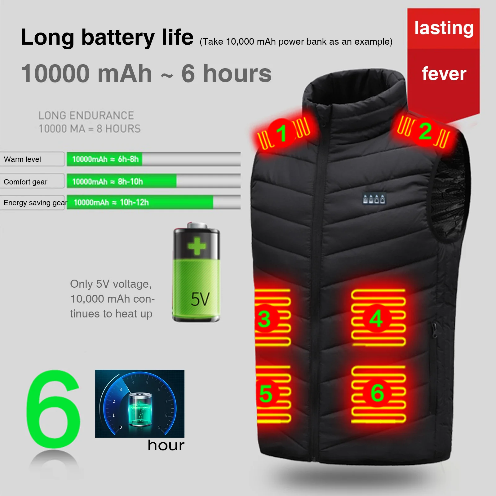 21 Area Heated Vest Thermal Warm Waistcoat Electric Heating Jacket (Black XXL)
