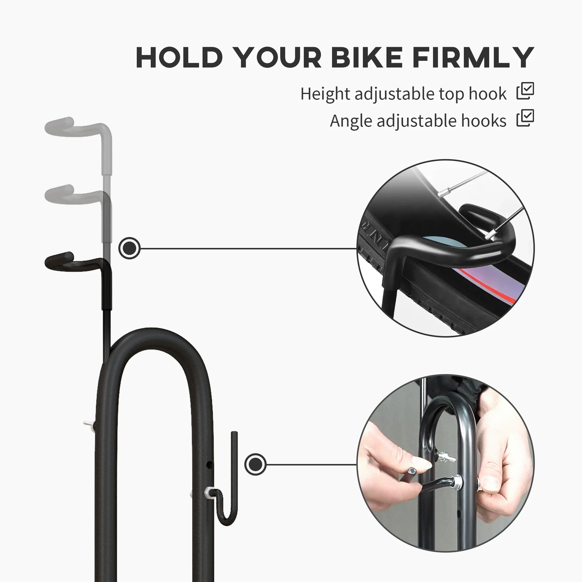 SPORTNOW Bike Rack, Vertical & Horizontal Bike Stand Bicycle Storage Stand with Adjustable Hooks, Black