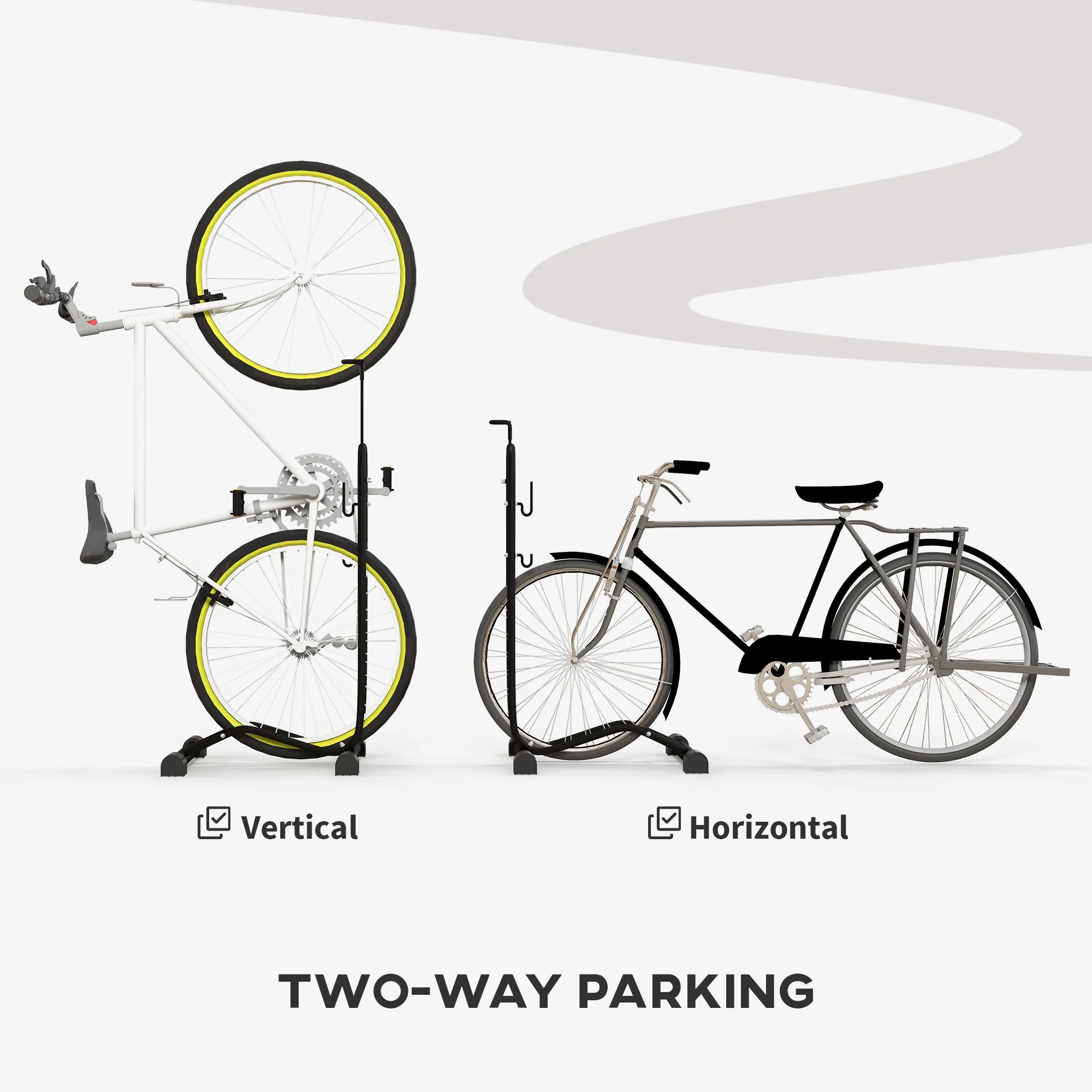 SPORTNOW Bike Rack, Vertical & Horizontal Bike Stand Bicycle Storage Stand with Adjustable Hooks, Black