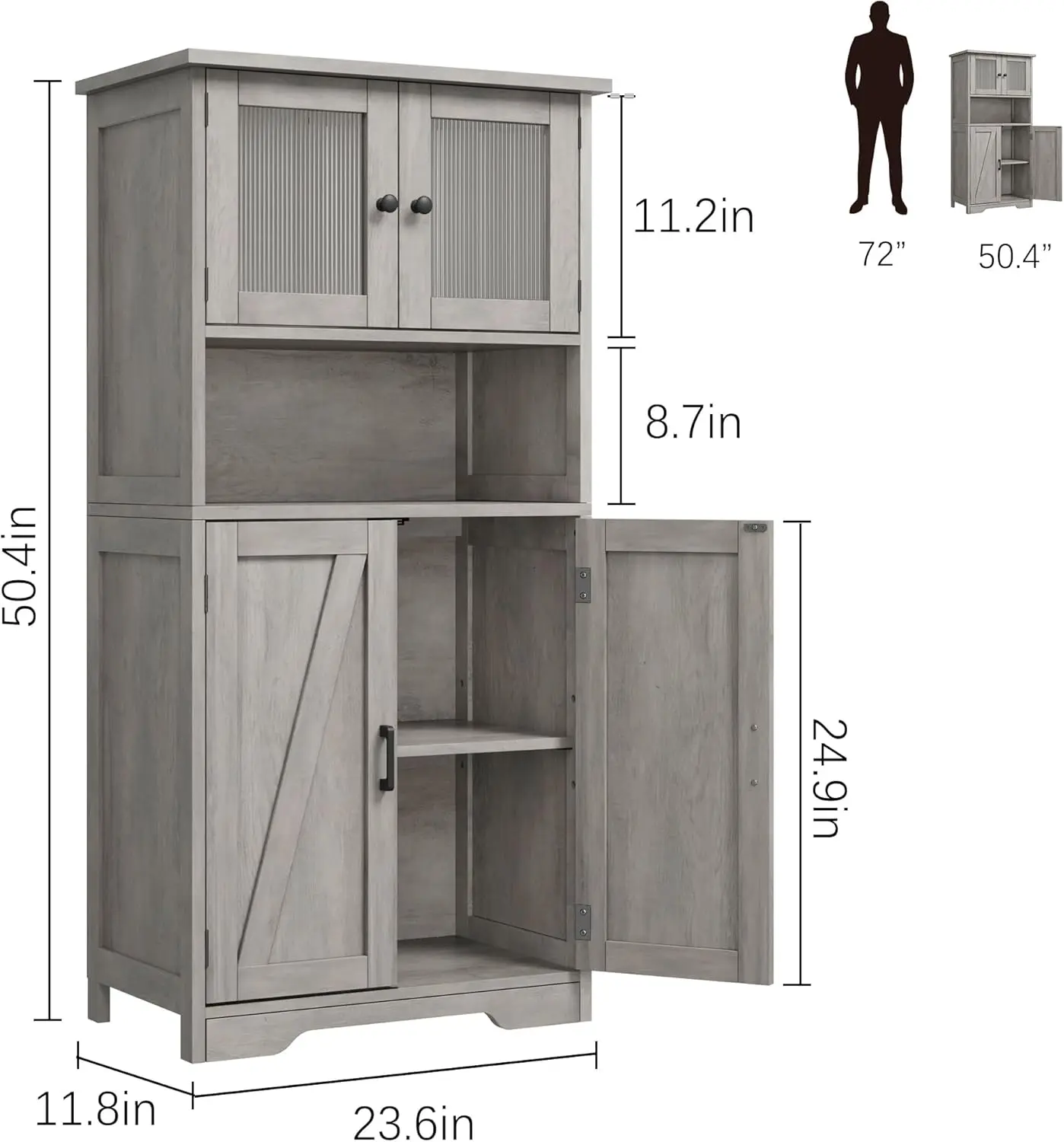 UK Tall Bathroom Cabinet with 4 Doors and Adjustable Shelves, 50" Freestanding Bathroom Storage Cabinet Farmhouse Cupboard for K