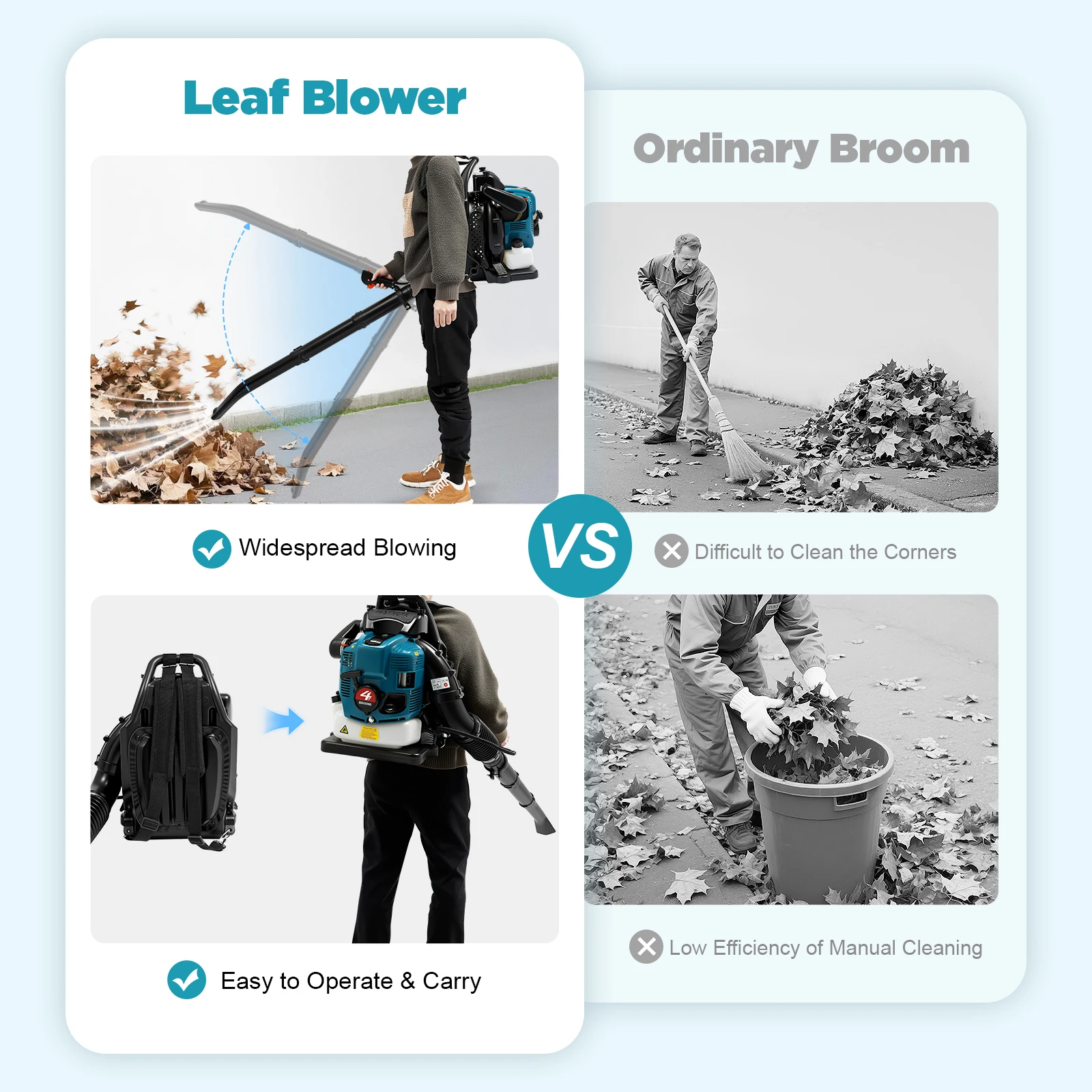 75.6CC 4-Stroke Gas Backpack Leaf Blower, 2600W 498FT with Cruise Control, for Lawn Yard Debris Cleaning, Commercial & Home Use