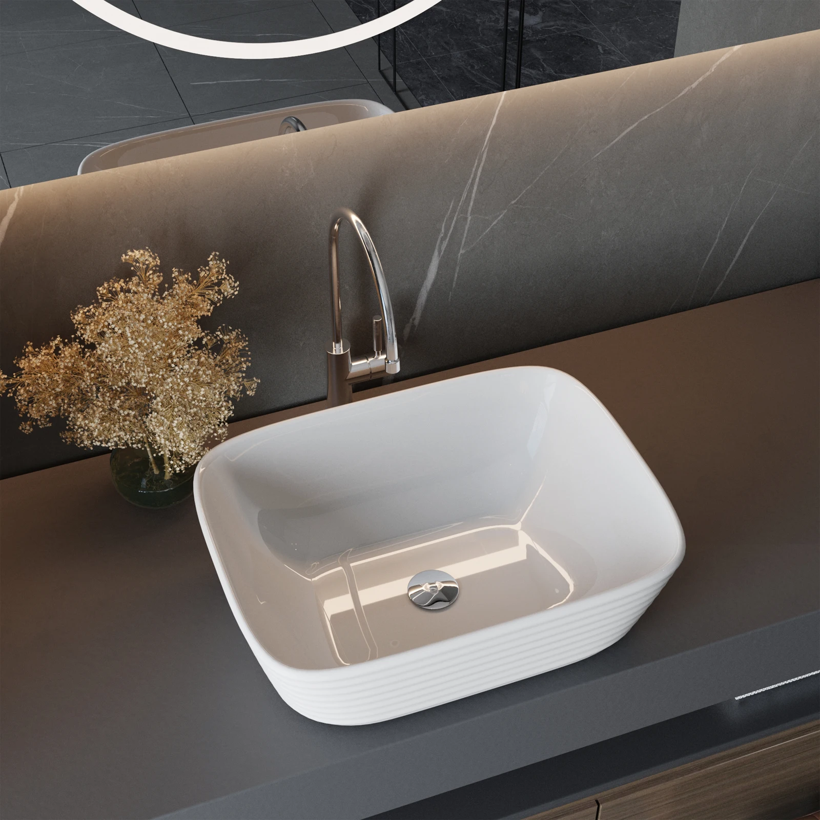 Voltsify Modern White Square Countertop Bathroom Sink