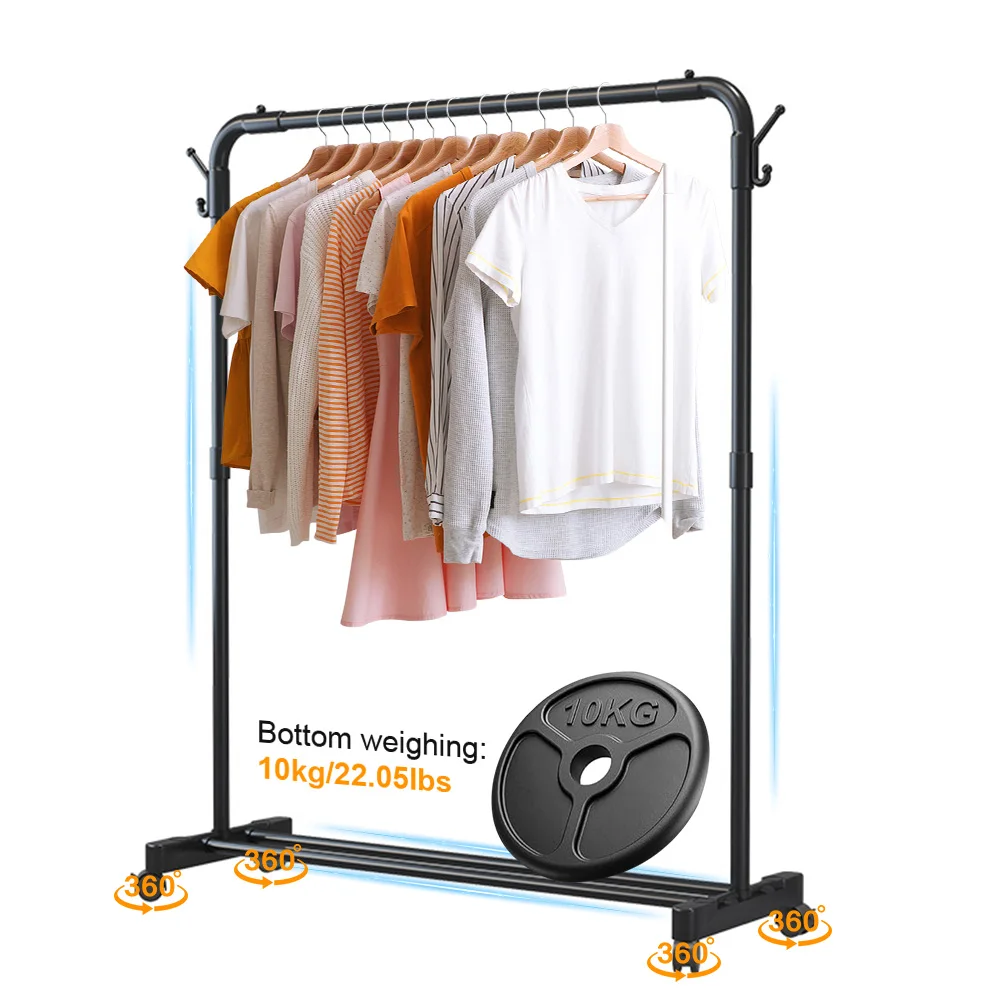Metal Clothing Rack With Storage Shelf on Wheels Movable Garment Rail Portable Wardrobe Rack for Hanging Garments Dresses Coats