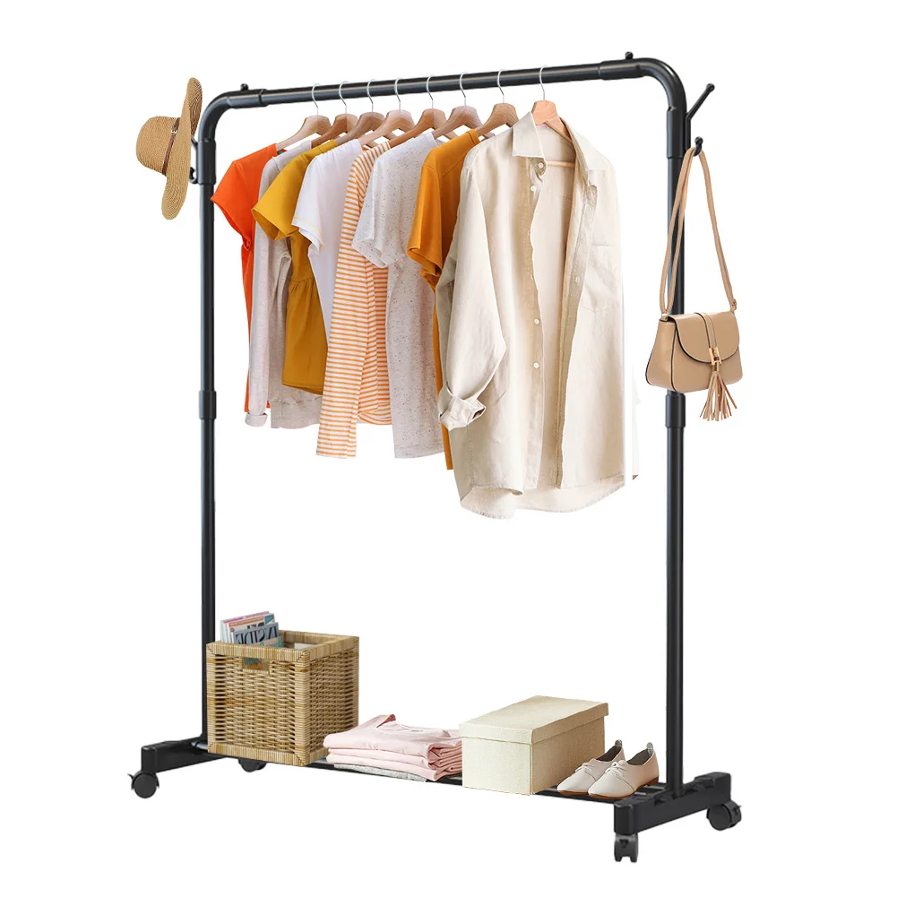 Metal Clothing Rack With Storage Shelf on Wheels Movable Garment Rail Portable Wardrobe Rack for Hanging Garments Dresses Coats