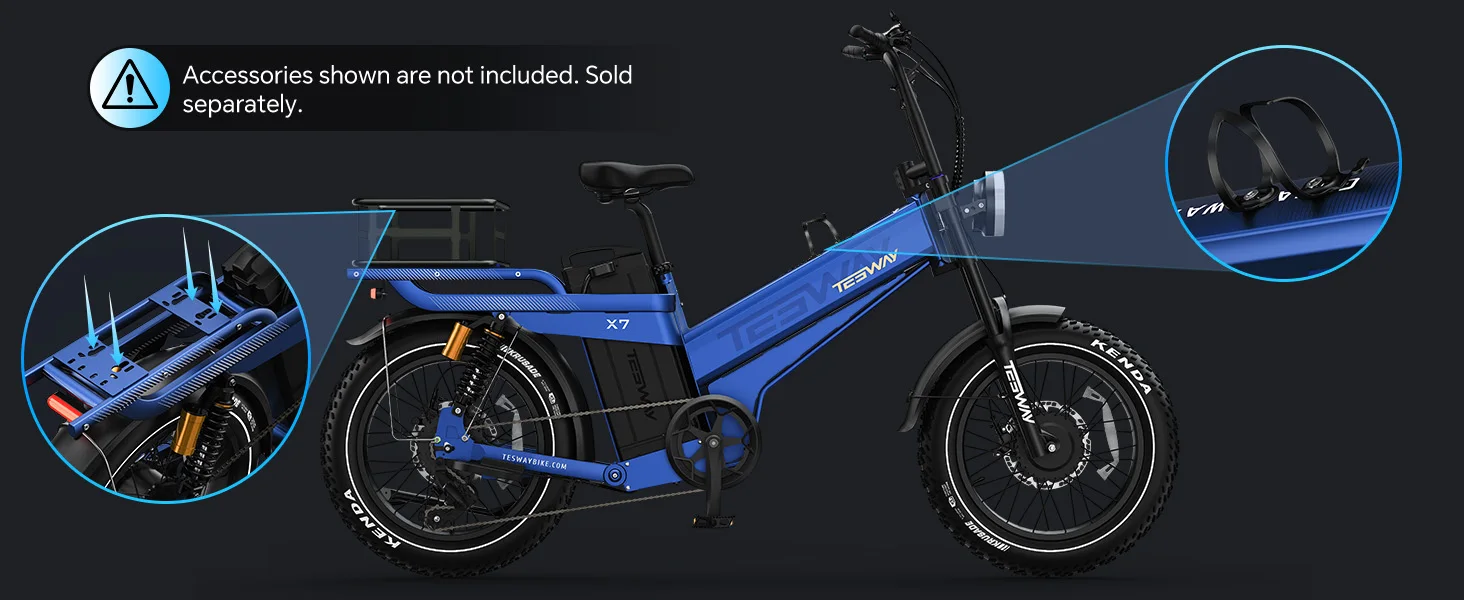 Tesway X7 AWD Electric Bike 52V 60Ah Battery 2000W Dual Motor Ebike 20x4.0'' Fat Tire Hydraulic Brakes E-Bike