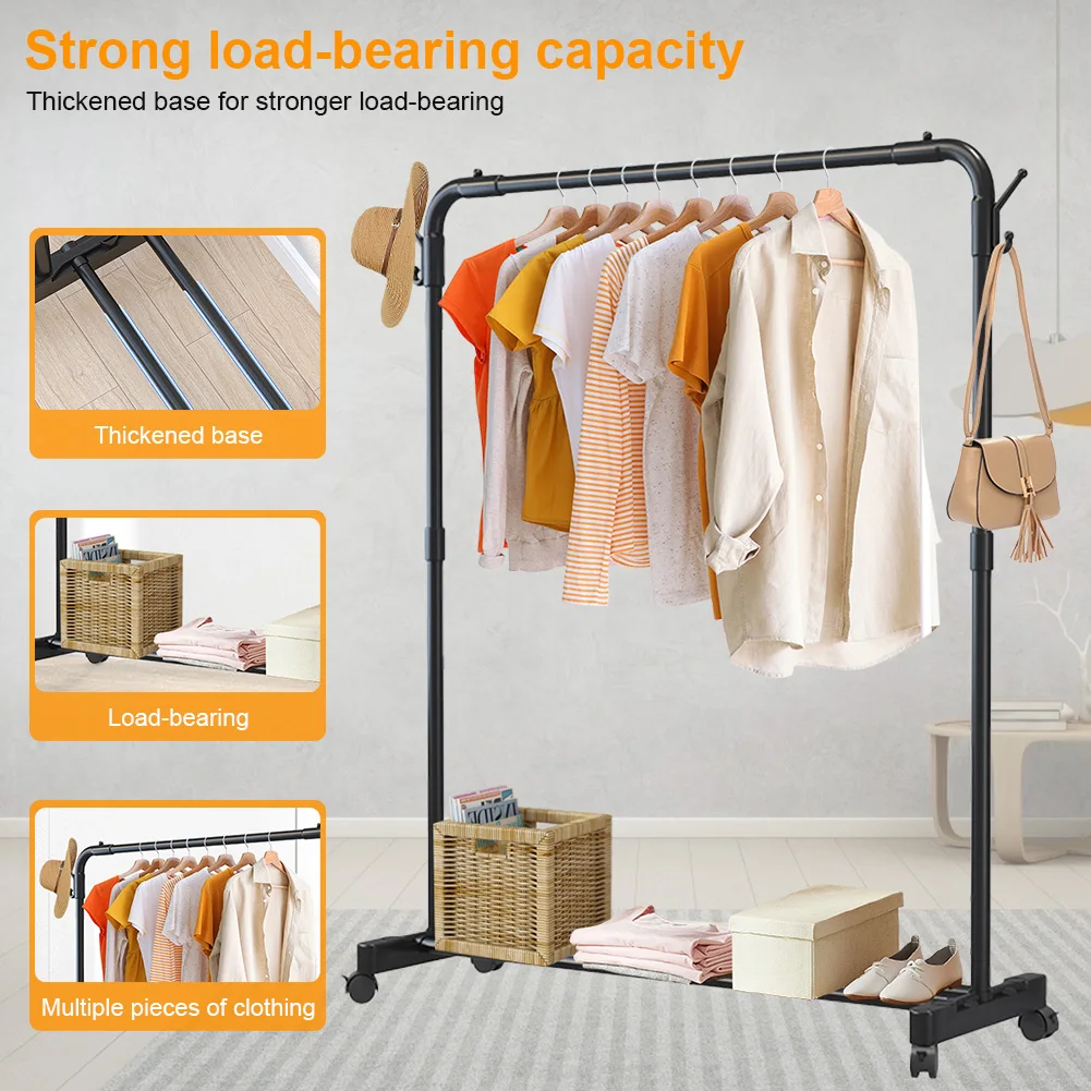 Metal Clothing Rack Single Rod on Wheels Portable Wardrobe Rack Garment Rack Display Stand for Hanging Garments Dresses Coats