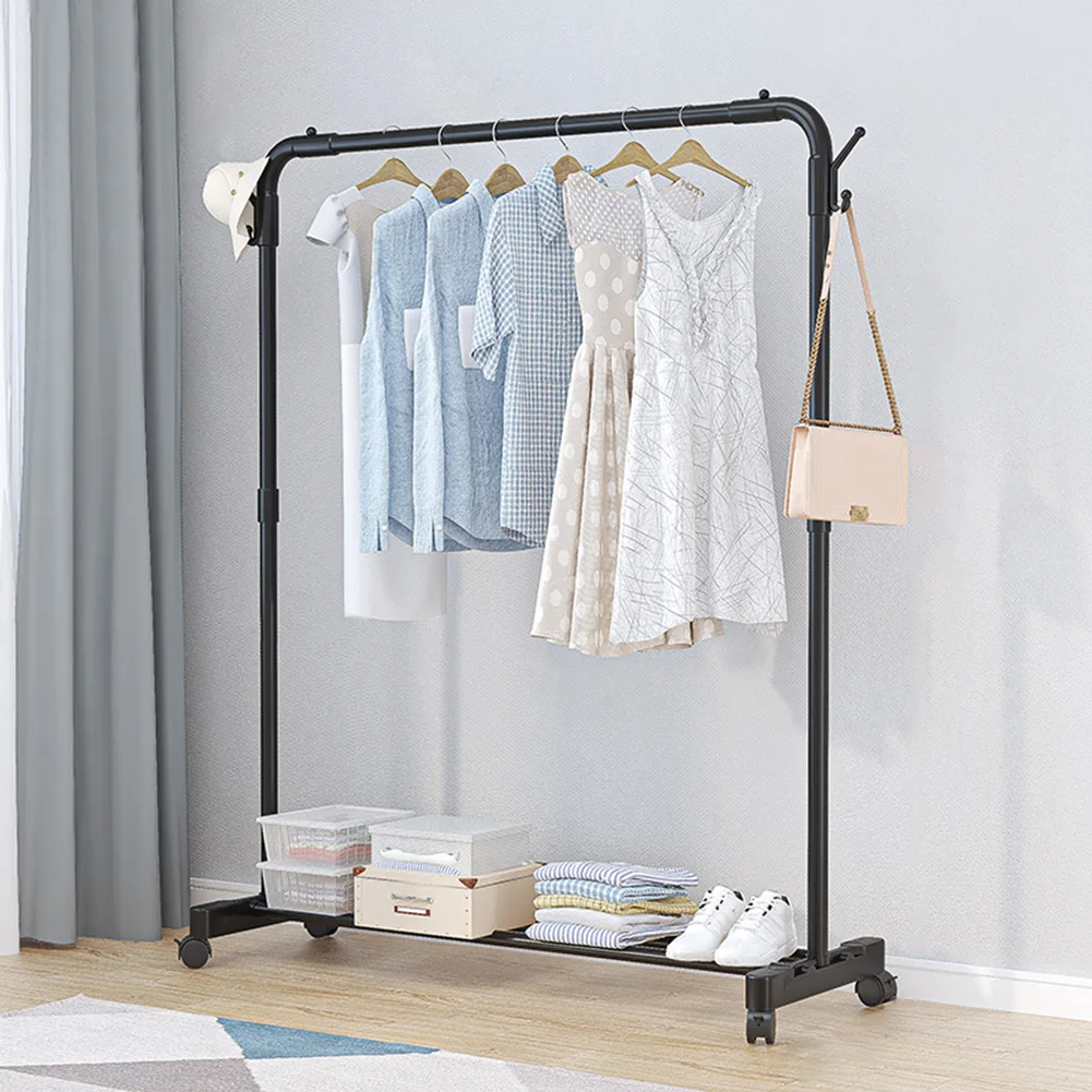 Metal Clothing Rack Single Rod on Wheels Portable Wardrobe Rack Garment Rack Display Stand for Hanging Garments Dresses Coats