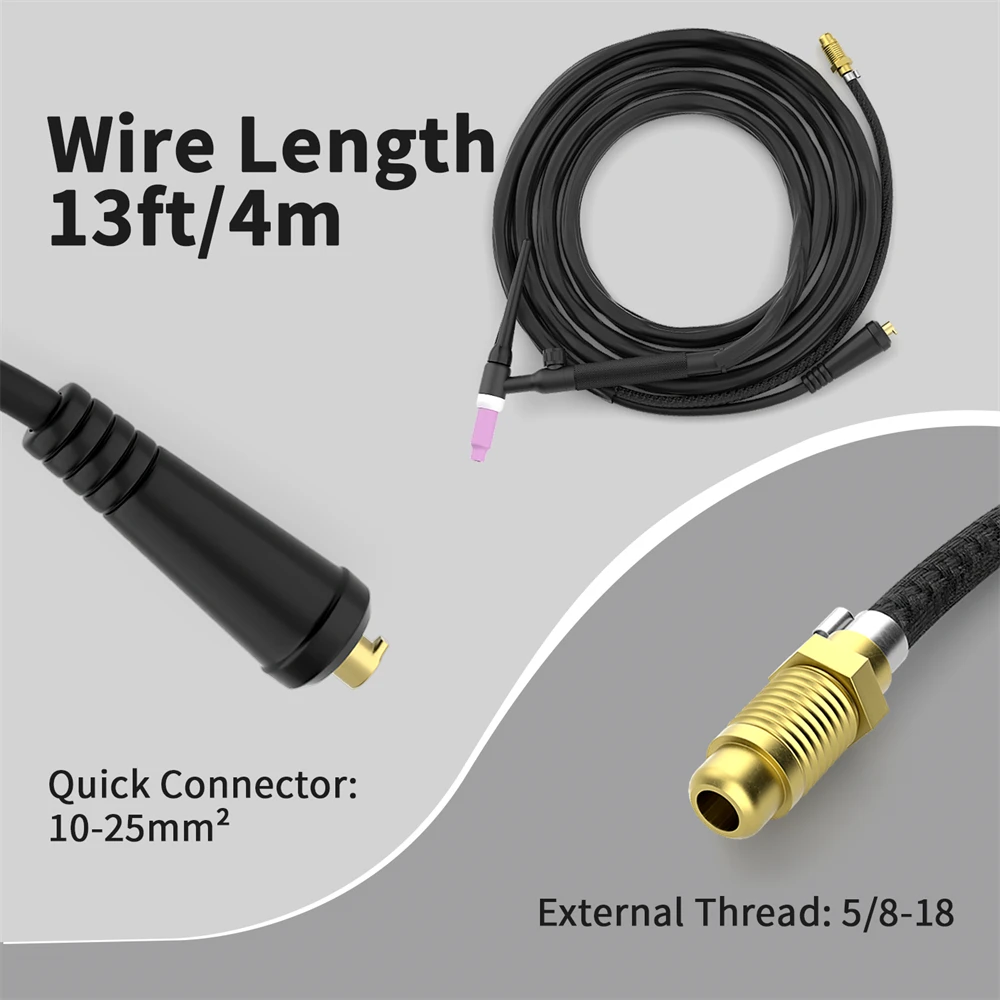 HITBOX TIG Welding Torch 13FT Air Hose WP17V Argon Tig Welder Gun With 10-25mm² Quick Connector For Soldering Welding Equipment