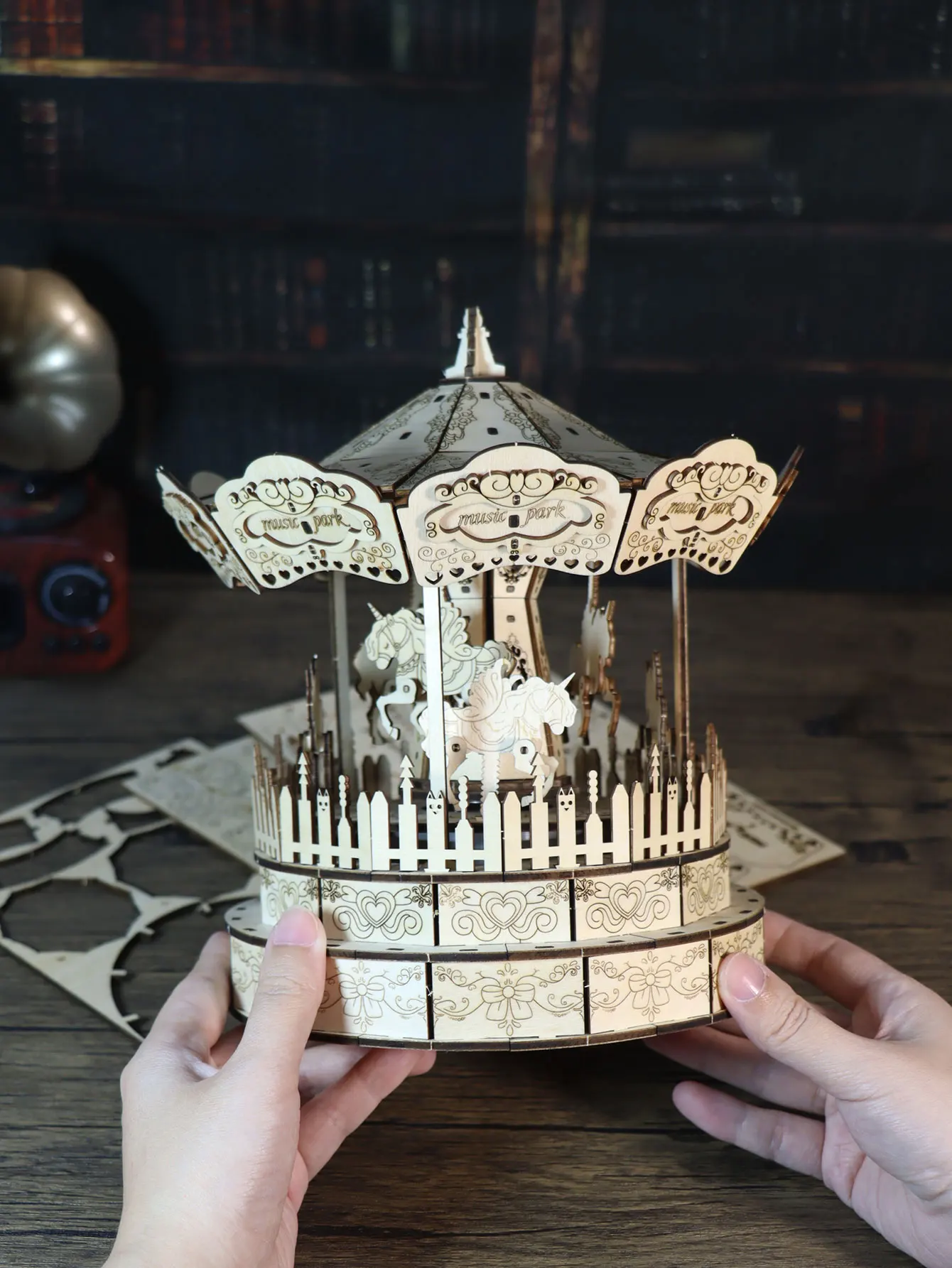 Music Park 3D Wooden Puzzle Carousel Music Box You Are My Sunshine Model Kits for Adults Birthday Christmas Unique Gift for Wome