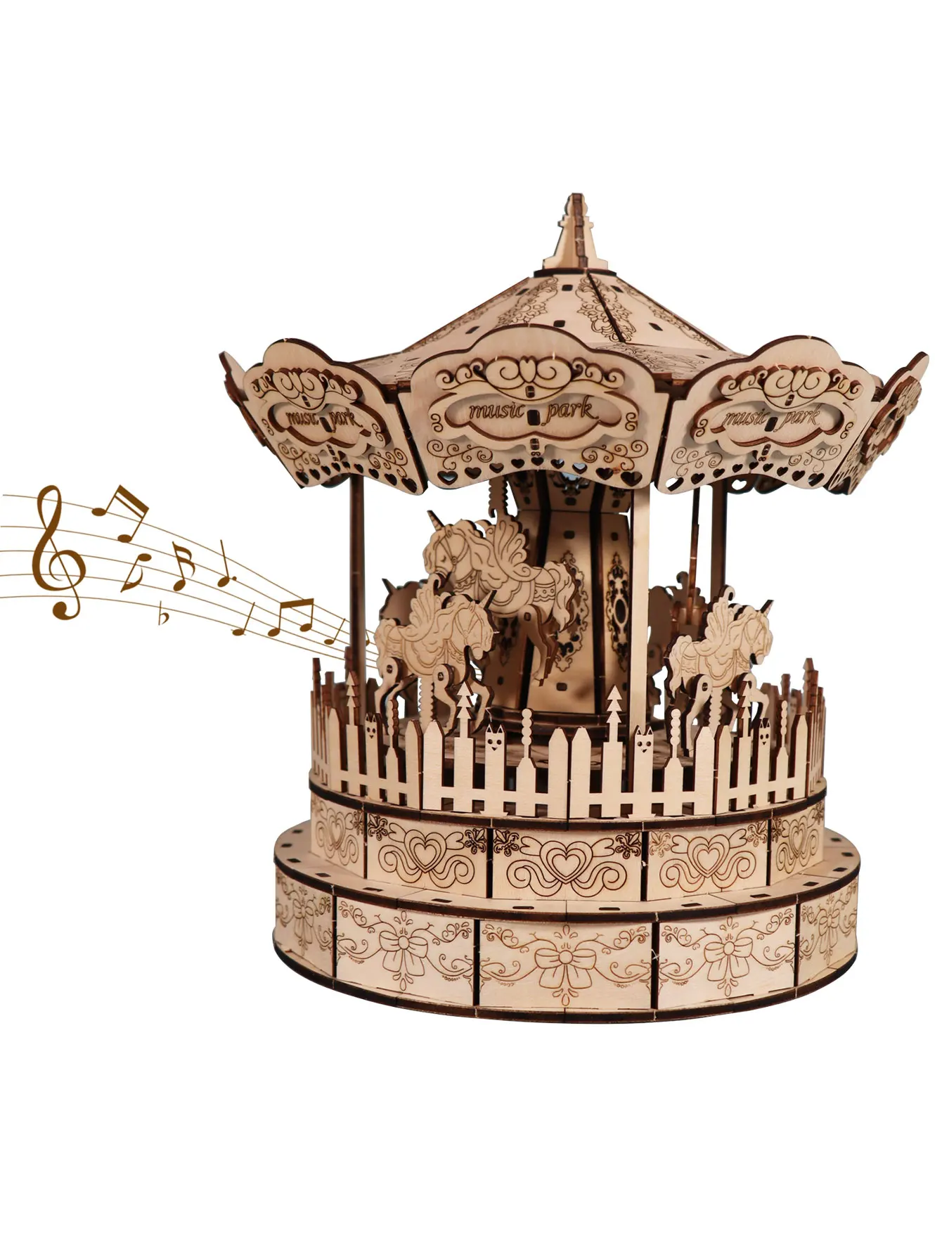 Music Park 3D Wooden Puzzle Carousel Music Box You Are My Sunshine Model Kits for Adults Birthday Christmas Unique Gift for Wome