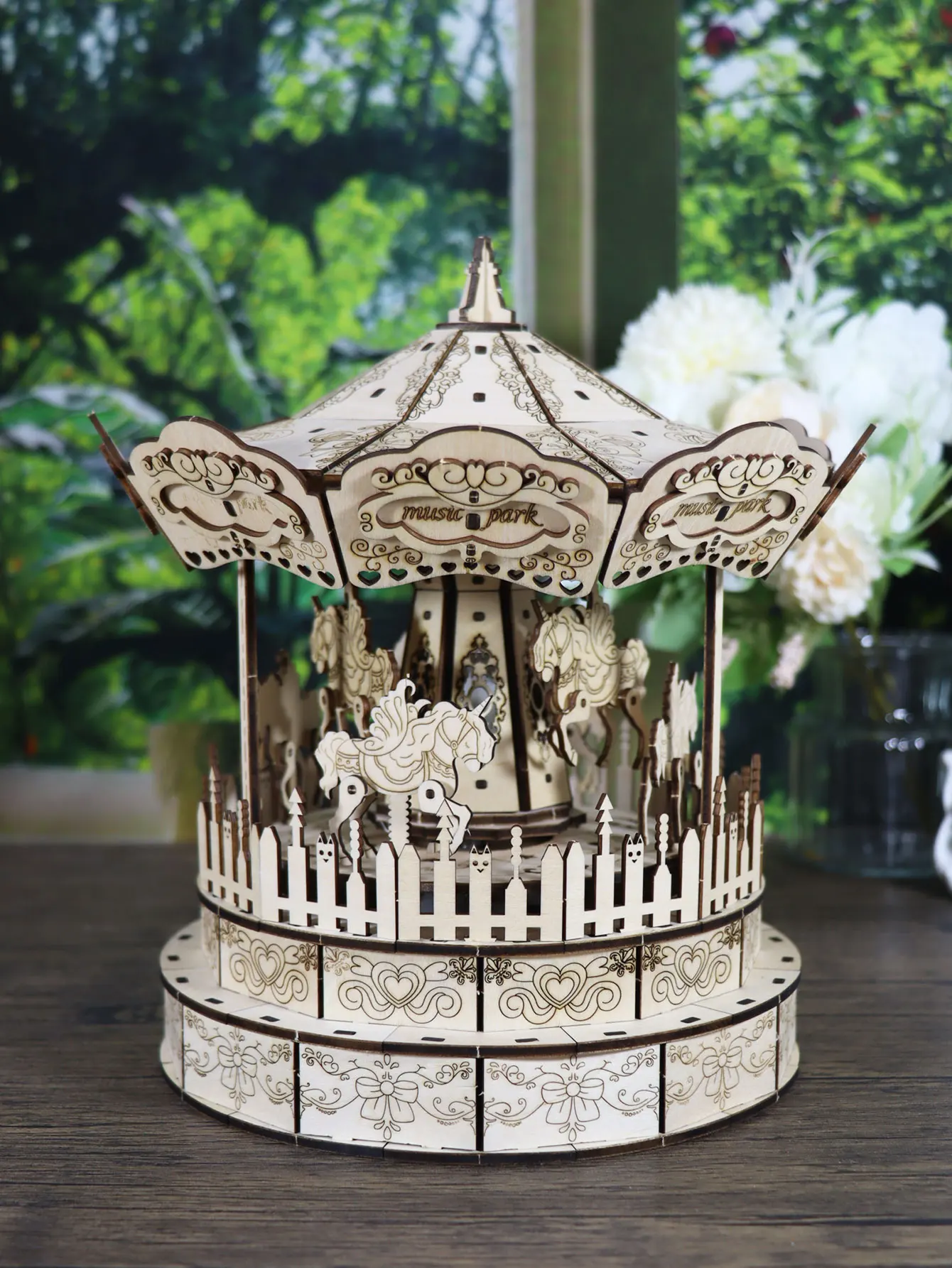 Music Park 3D Wooden Puzzle Carousel Music Box You Are My Sunshine Model Kits for Adults Birthday Christmas Unique Gift for Wome