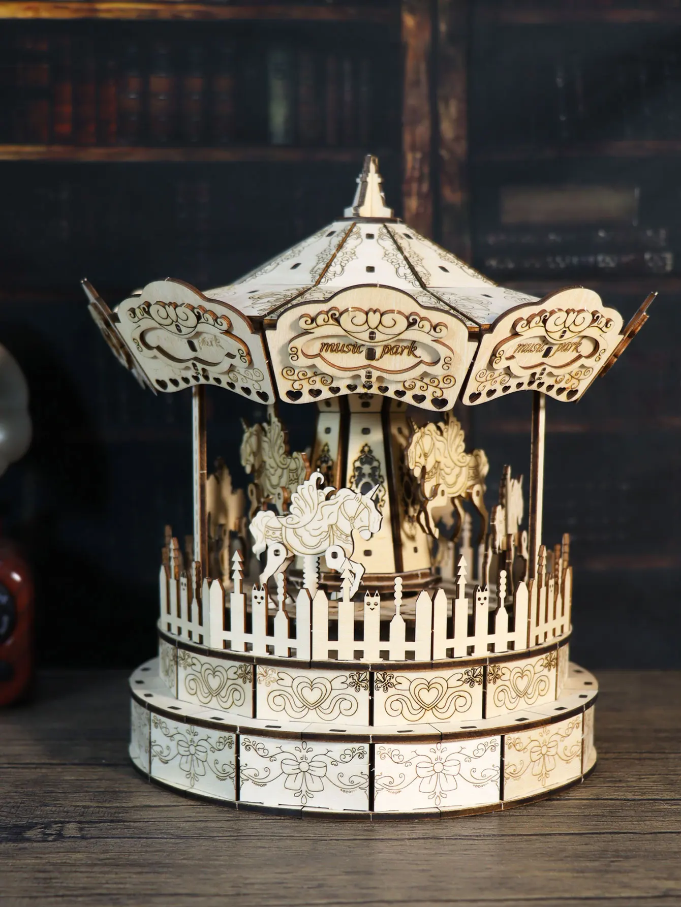 Music Park 3D Wooden Puzzle Carousel Music Box You Are My Sunshine Model Kits for Adults Birthday Christmas Unique Gift for Wome