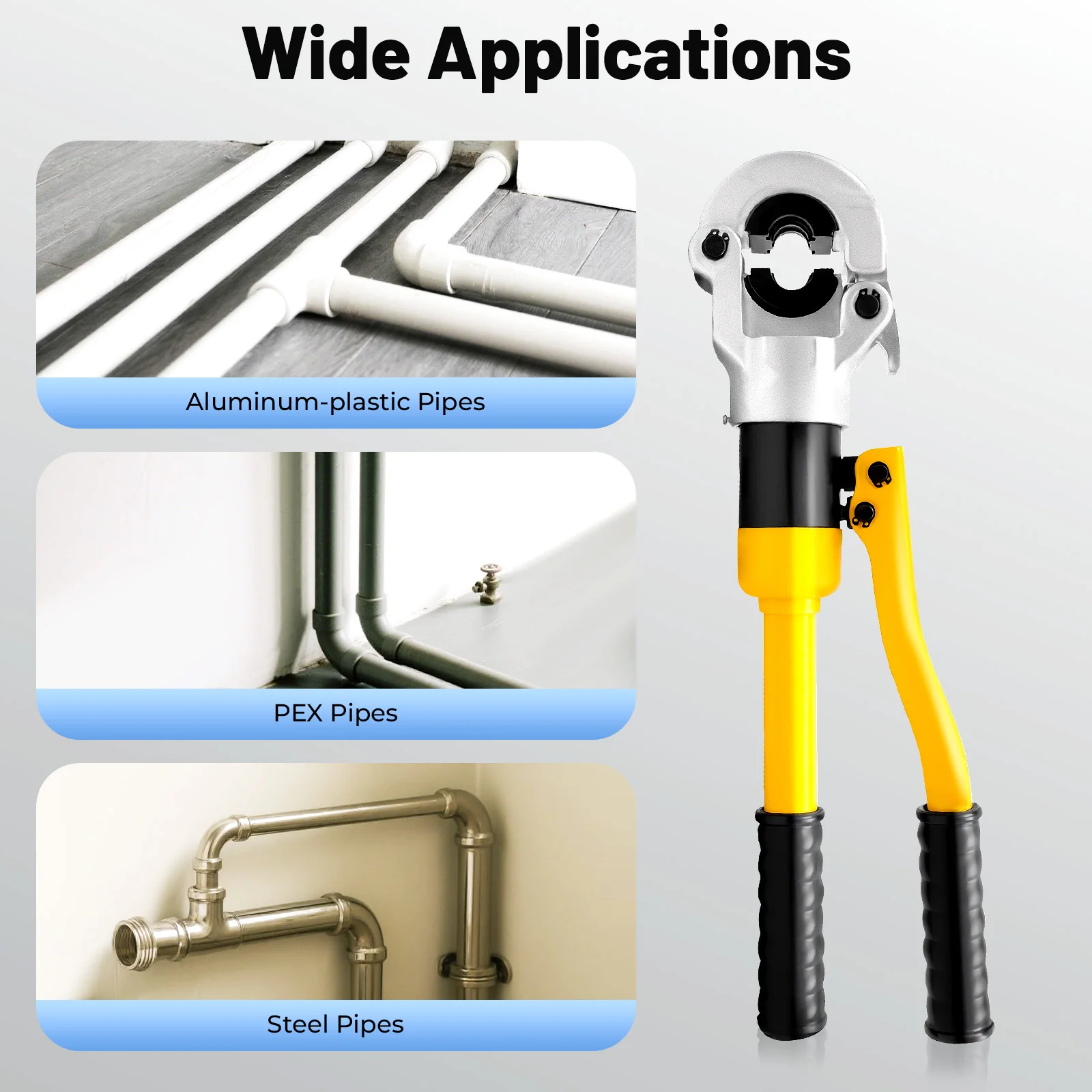 Crimping Tool with TH 0.63, 0.79, 0.98, 1.26in Die, Cr40 Steel Materia for Crimping Aluminum-Plastic PEX Steel Pipe