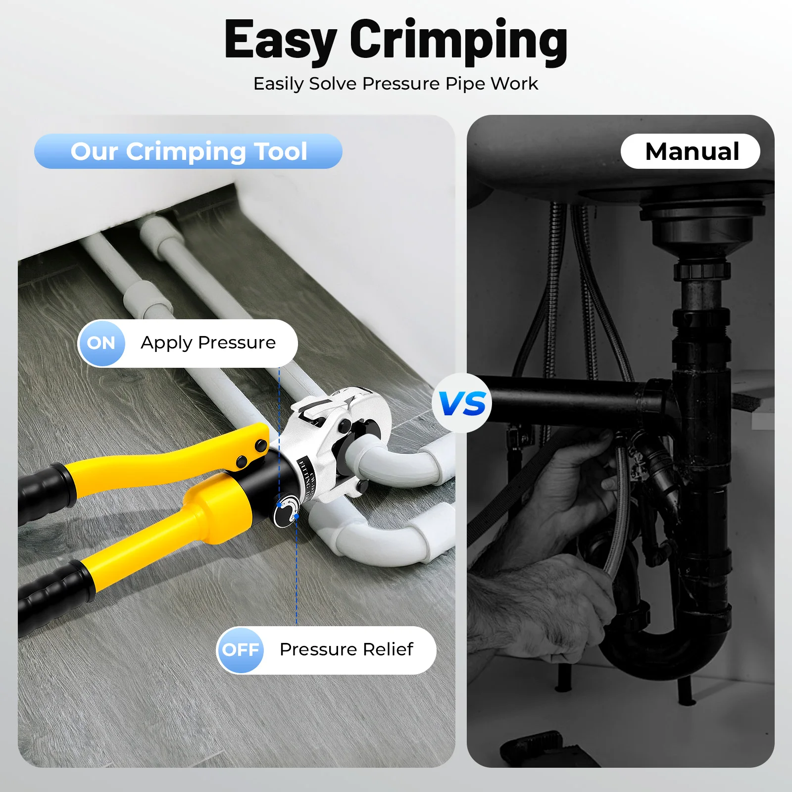 Crimping Tool with TH 0.63, 0.79, 0.98, 1.26in Die, Cr40 Steel Materia for Crimping Aluminum-Plastic PEX Steel Pipe