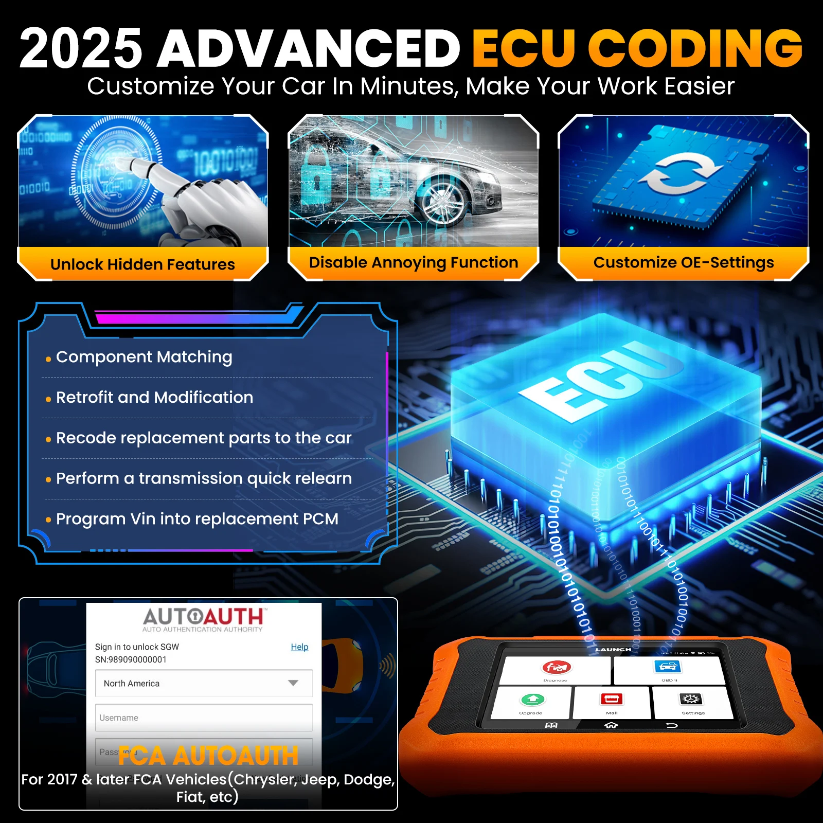 LAUNCH X431 Creader Elite 2.0 OBD2 Car Scanner Scan Full Systems Diagnose Tool Lifetime Free Update for BENZ/MAYBACH/SPRINTER
