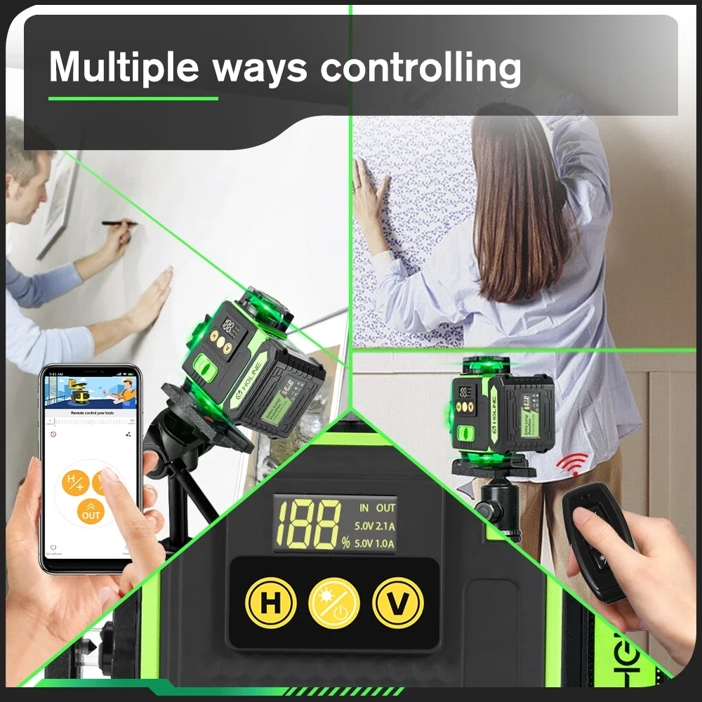 HGLINE 16 Lines 4D Laser Level APP Remote Control Rechargeable Self-leveling 360 Laser Level 6000mAh Big Li-ion Battery