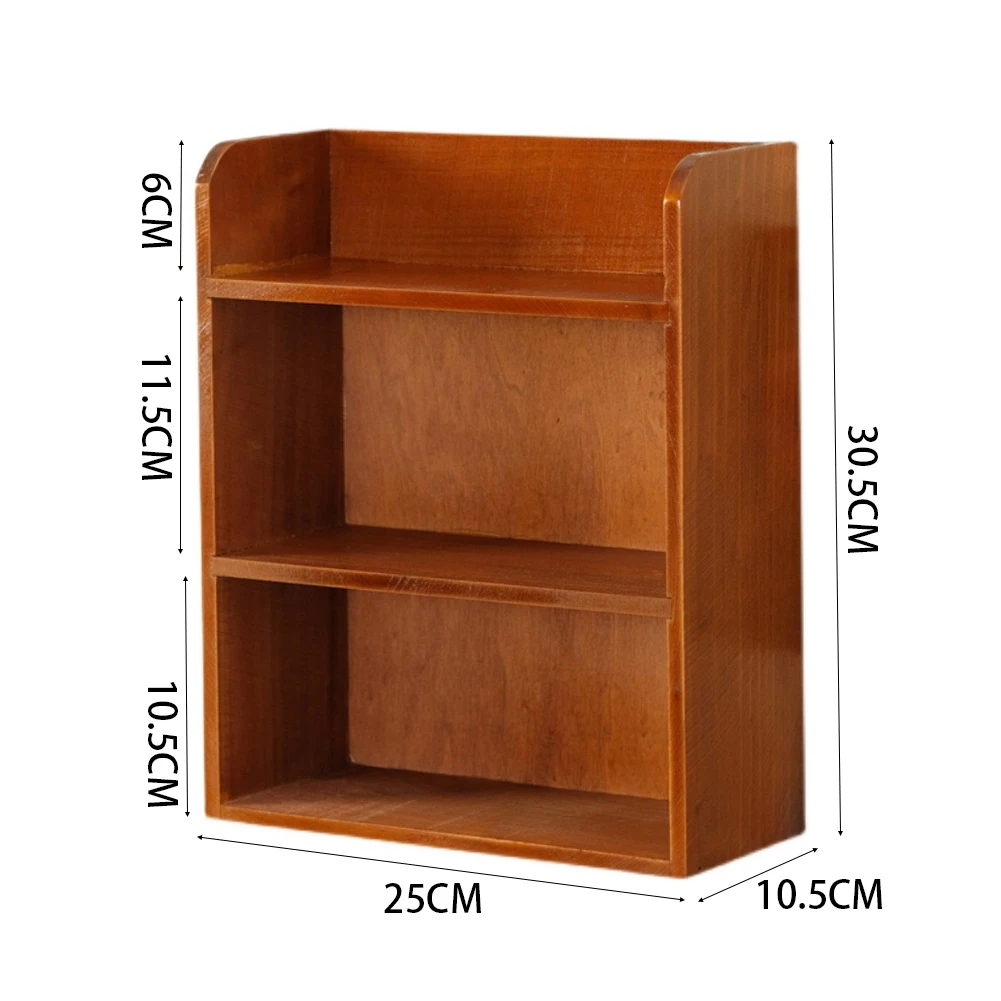 【Breeins】3-Tier Retro Tabletop Wooden Storage Rack with Two Metal Hooks