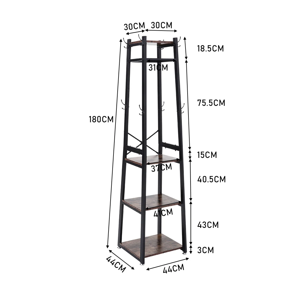 【Breeins】Industrial Style Clothing Rack with 4 Tiers of Shelves for Living Room Bedroom