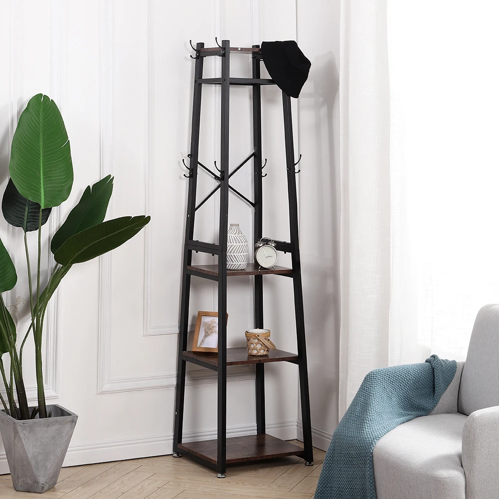 【Breeins】Industrial Style Clothing Rack with 4 Tiers of Shelves for Living Room Bedroom