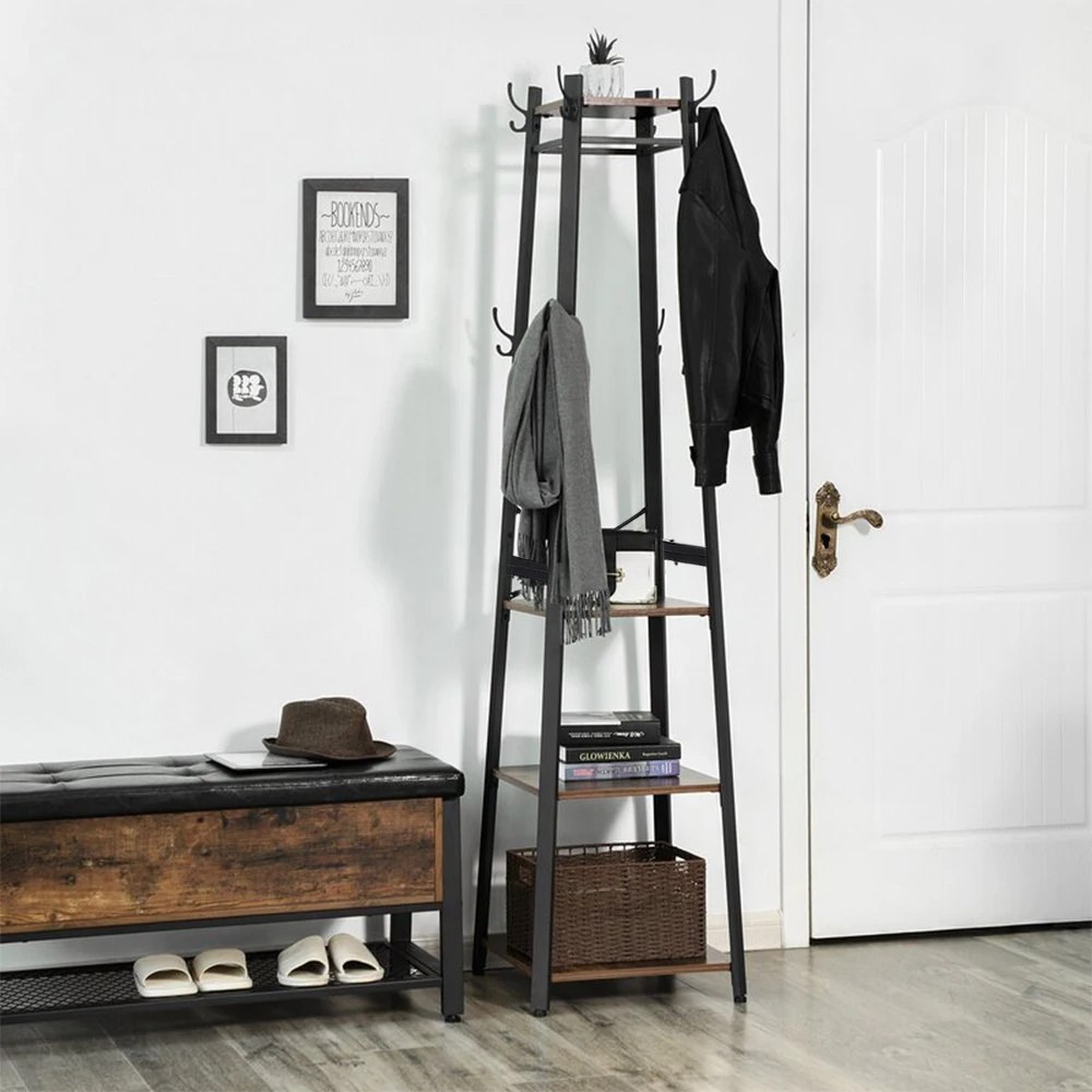 【Breeins】Industrial Style Clothing Rack with 4 Tiers of Shelves for Living Room Bedroom