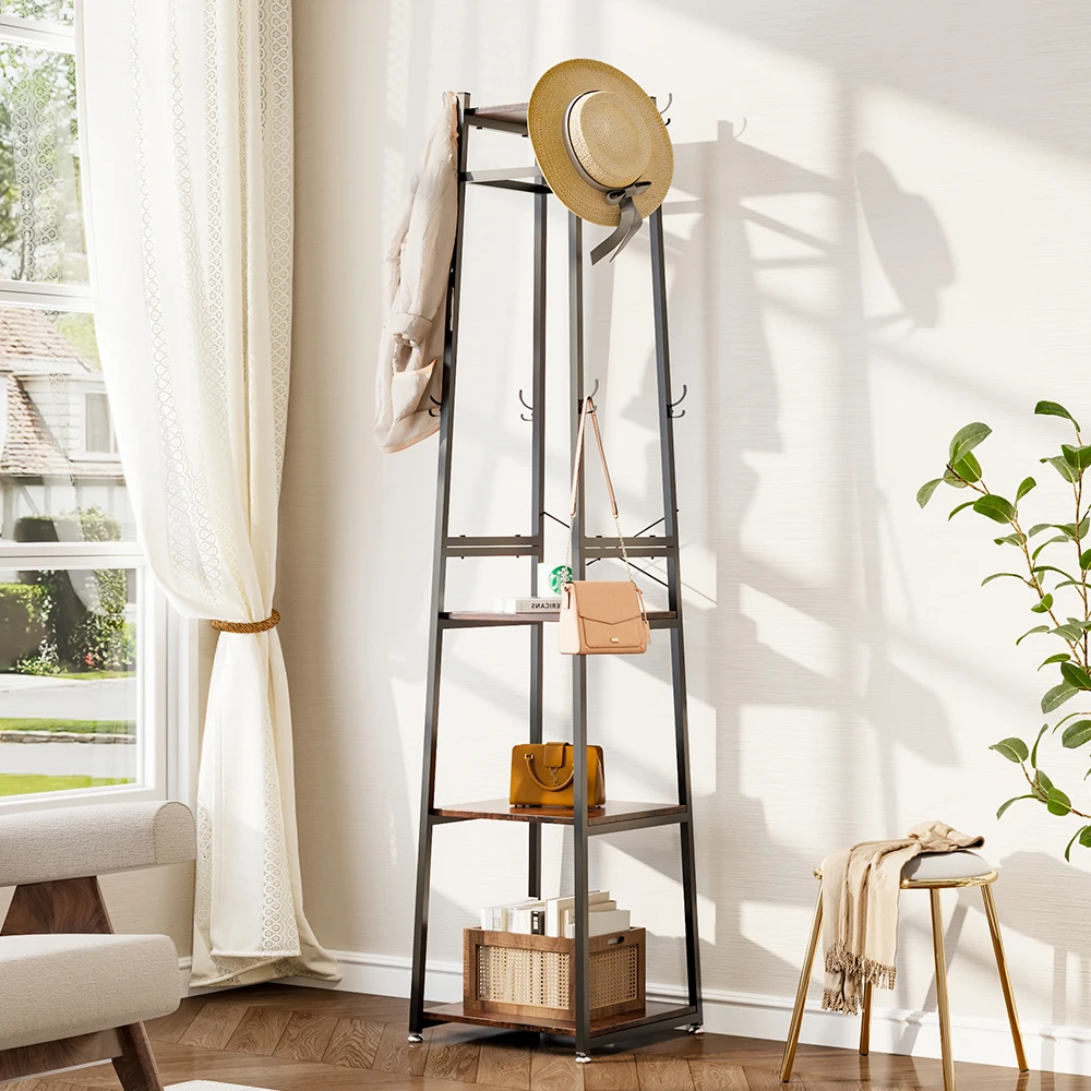 【Breeins】Industrial Style Clothing Rack with 4 Tiers of Shelves for Living Room Bedroom