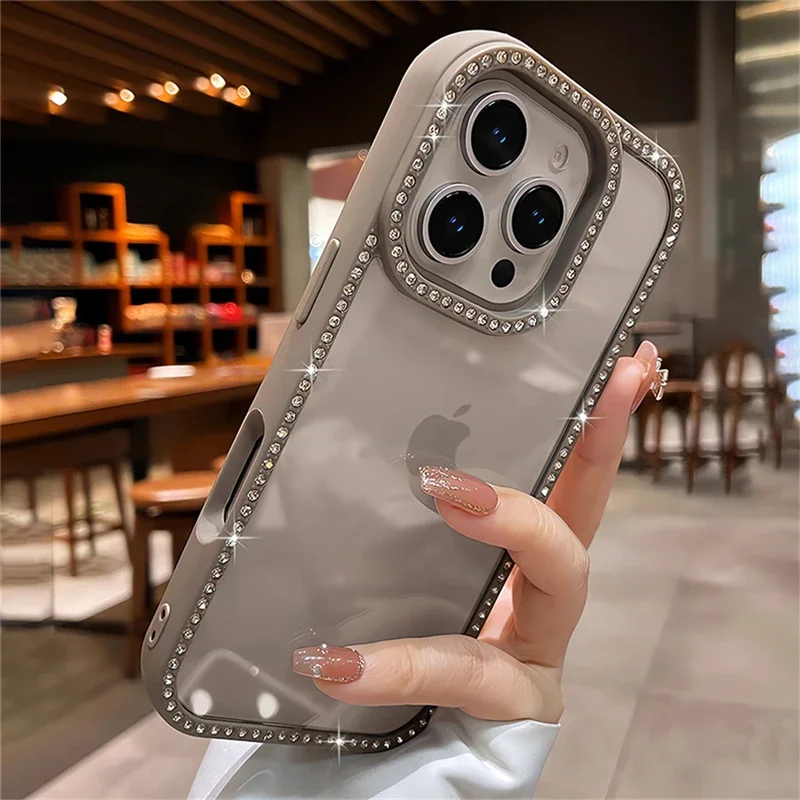 Luxury Bling Rhinestone Diamond Transparent Case For iPhone 16 Pro Max 15 14 13 Shockproof Protection Bumper Hard Acrylic Cover