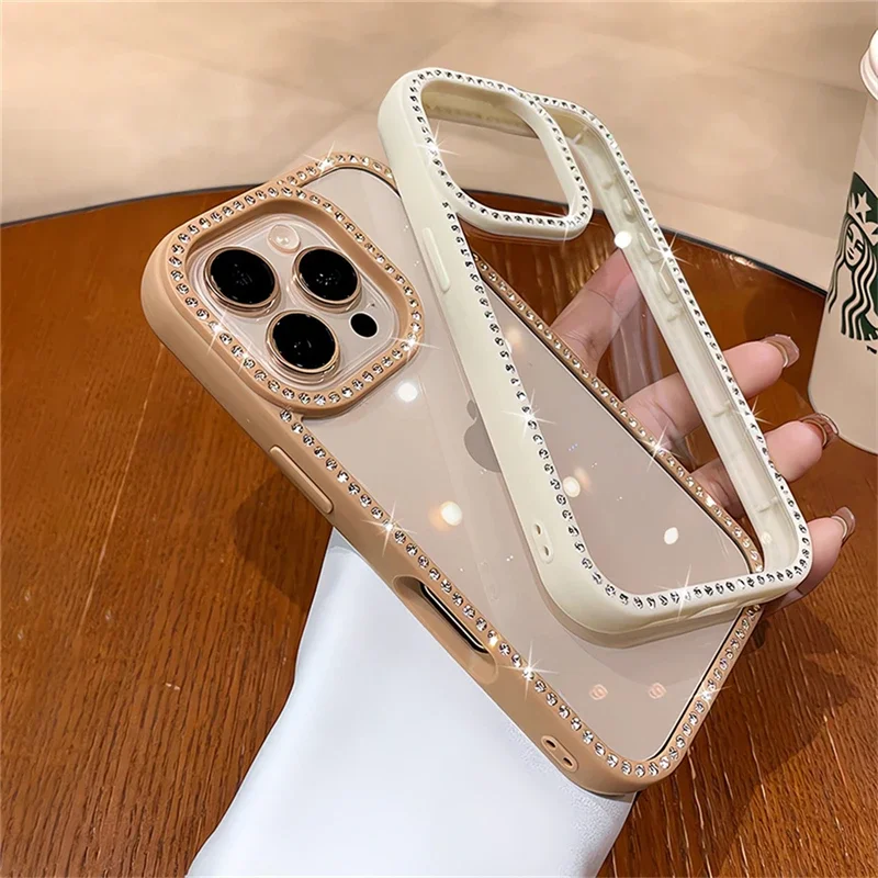 Luxury Bling Rhinestone Diamond Transparent Case For iPhone 16 Pro Max 15 14 13 Shockproof Protection Bumper Hard Acrylic Cover