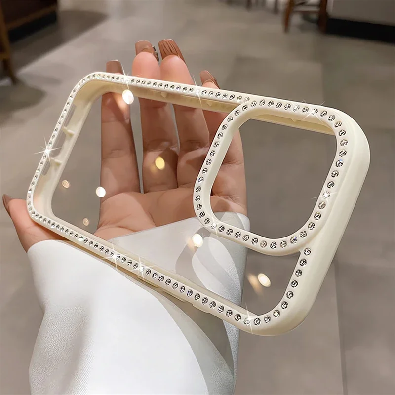 Luxury Bling Rhinestone Diamond Transparent Case For iPhone 16 Pro Max 15 14 13 Shockproof Protection Bumper Hard Acrylic Cover