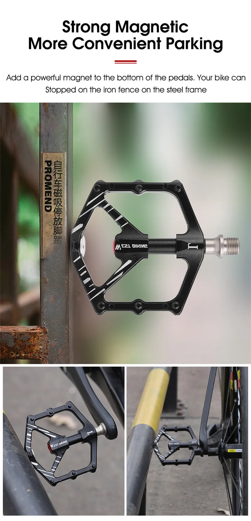 WEST BIKING 3 Bearings Pedal Ultralight Magnetic Aluminum Alloy Anti-Slip Widened Pedal Bicycle Bike Pedal Cycling Road Pedals
