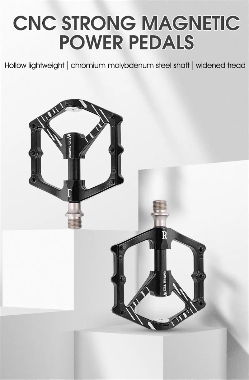WEST BIKING 3 Bearings Pedal Ultralight Magnetic Aluminum Alloy Anti-Slip Widened Pedal Bicycle Bike Pedal Cycling Road Pedals