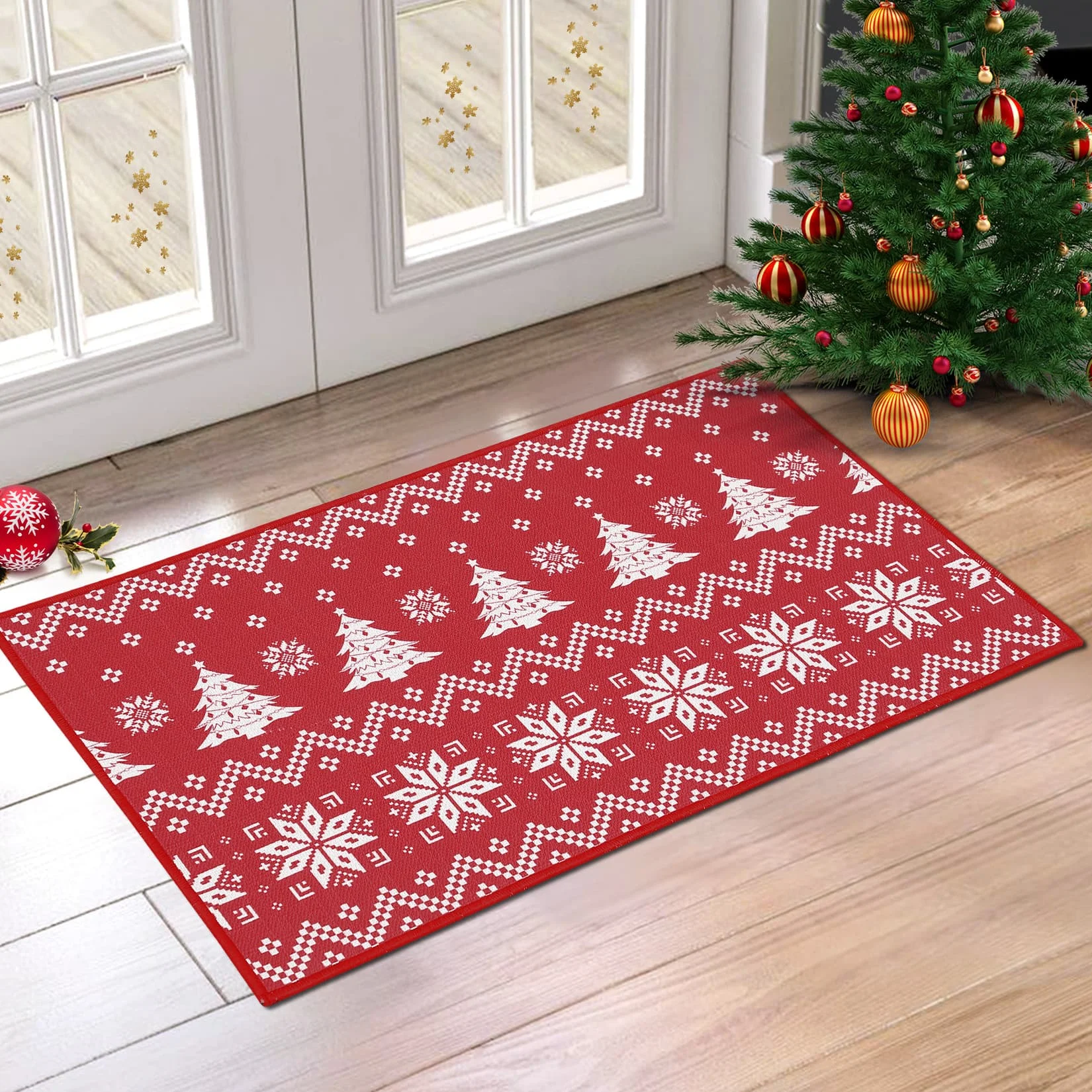 Boho Style Christmas Doormat Non Slip Door Mat Welcome Floor Rug for Home Indoor Entrance Front Door Xmas Holiday Decoration