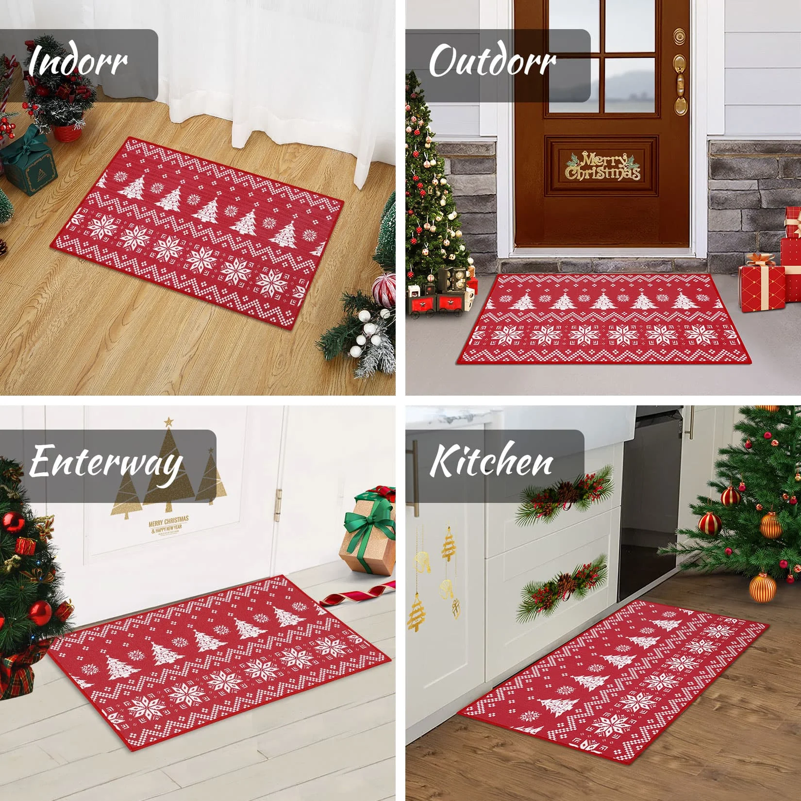 Boho Style Christmas Doormat Non Slip Door Mat Welcome Floor Rug for Home Indoor Entrance Front Door Xmas Holiday Decoration
