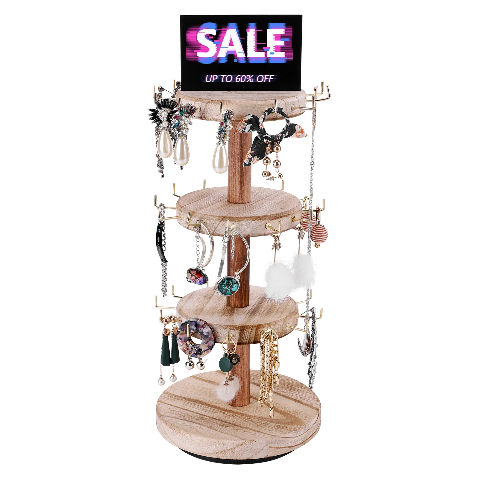 Rotatable Wooden Craft Jewelry Holder Bracelet Display Stand Jewelry Display Holder Bracelet Keychain Display Stands for Selling