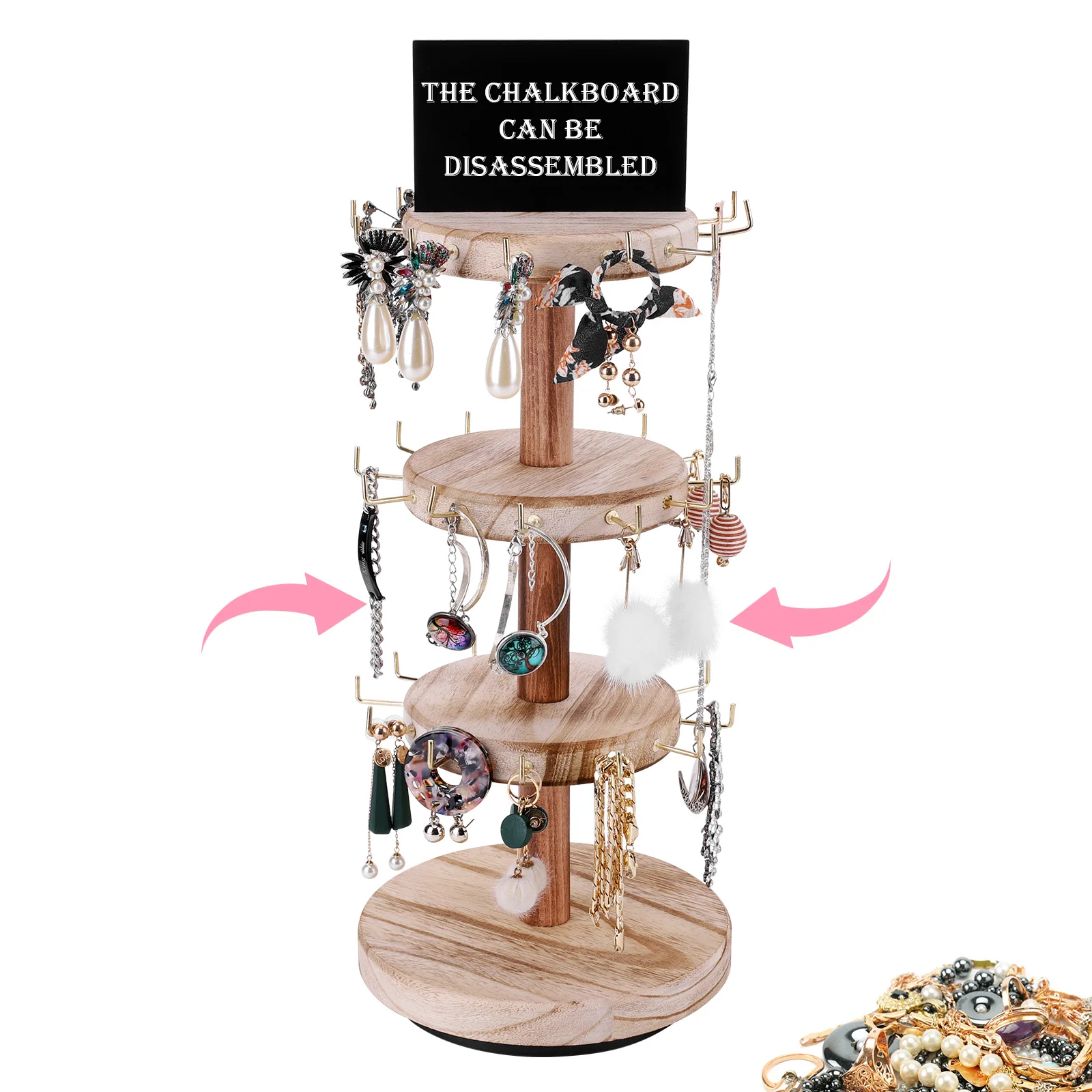 Rotatable Wooden Craft Jewelry Holder Bracelet Display Stand Jewelry Display Holder Bracelet Keychain Display Stands for Selling