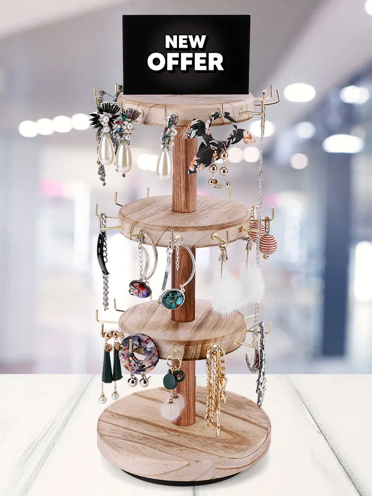 Rotatable Wooden Craft Jewelry Holder Bracelet Display Stand Jewelry Display Holder Bracelet Keychain Display Stands for Selling