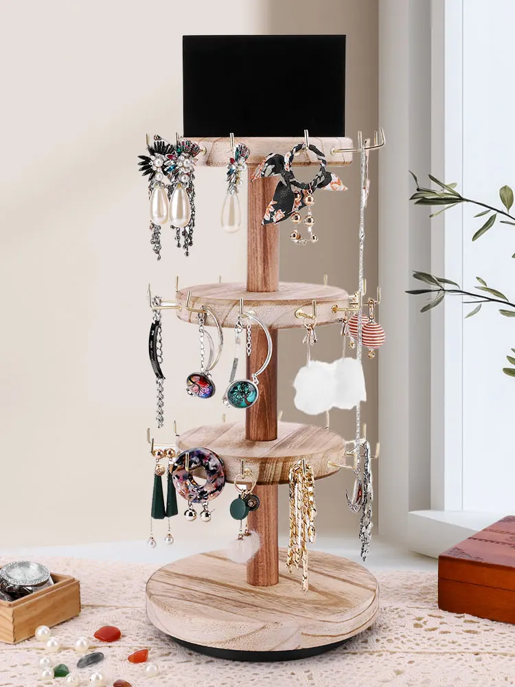 Rotatable Wooden Craft Jewelry Holder Bracelet Display Stand Jewelry Display Holder Bracelet Keychain Display Stands for Selling