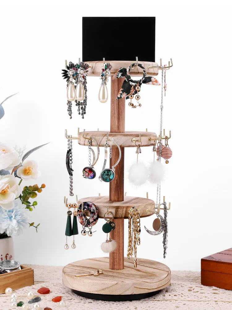 Rotatable Wooden Craft Jewelry Holder Bracelet Display Stand Jewelry Display Holder Bracelet Keychain Display Stands for Selling