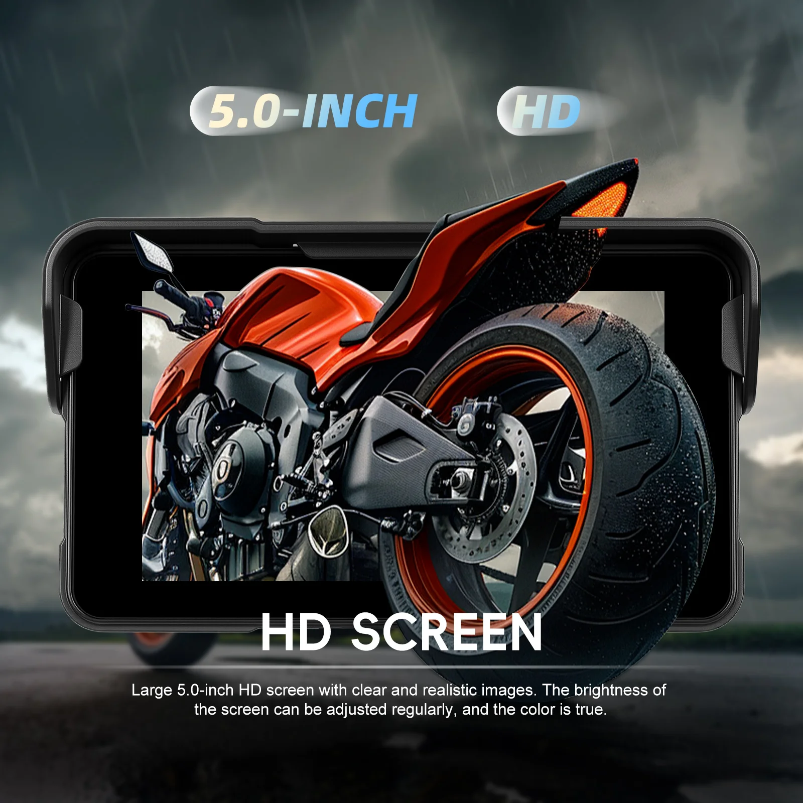 Podofo Wireless Carplay Android Auto Portable Digital Motorcycle Dashboard 5 Inch Universal Smart Player IP68 Waterproof BT FM