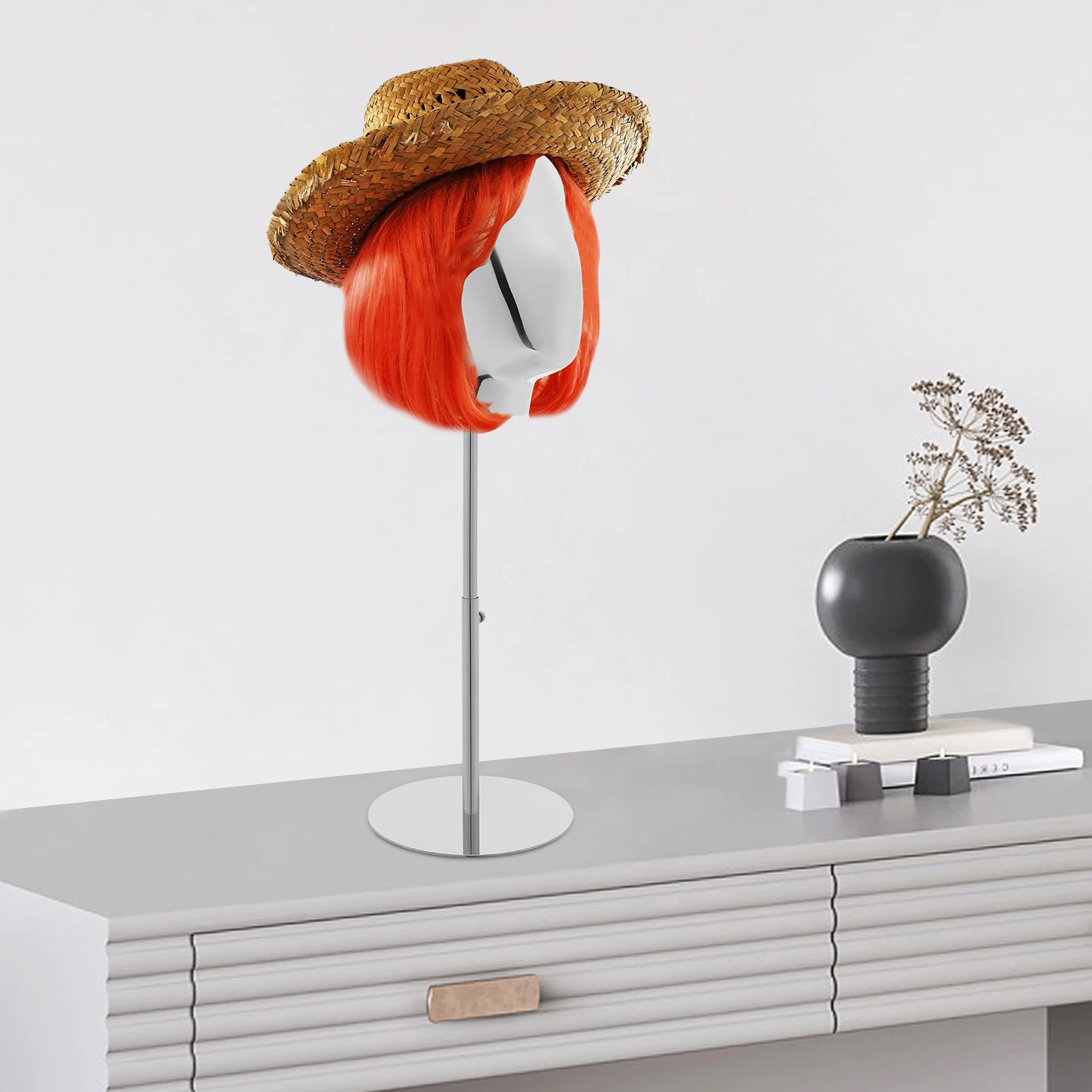 Electroplating Model Head with Stand 25cm Tabletop Mannequin Head with 17.72-22.83in Adjustable Height for Head Wigs Hats Displa